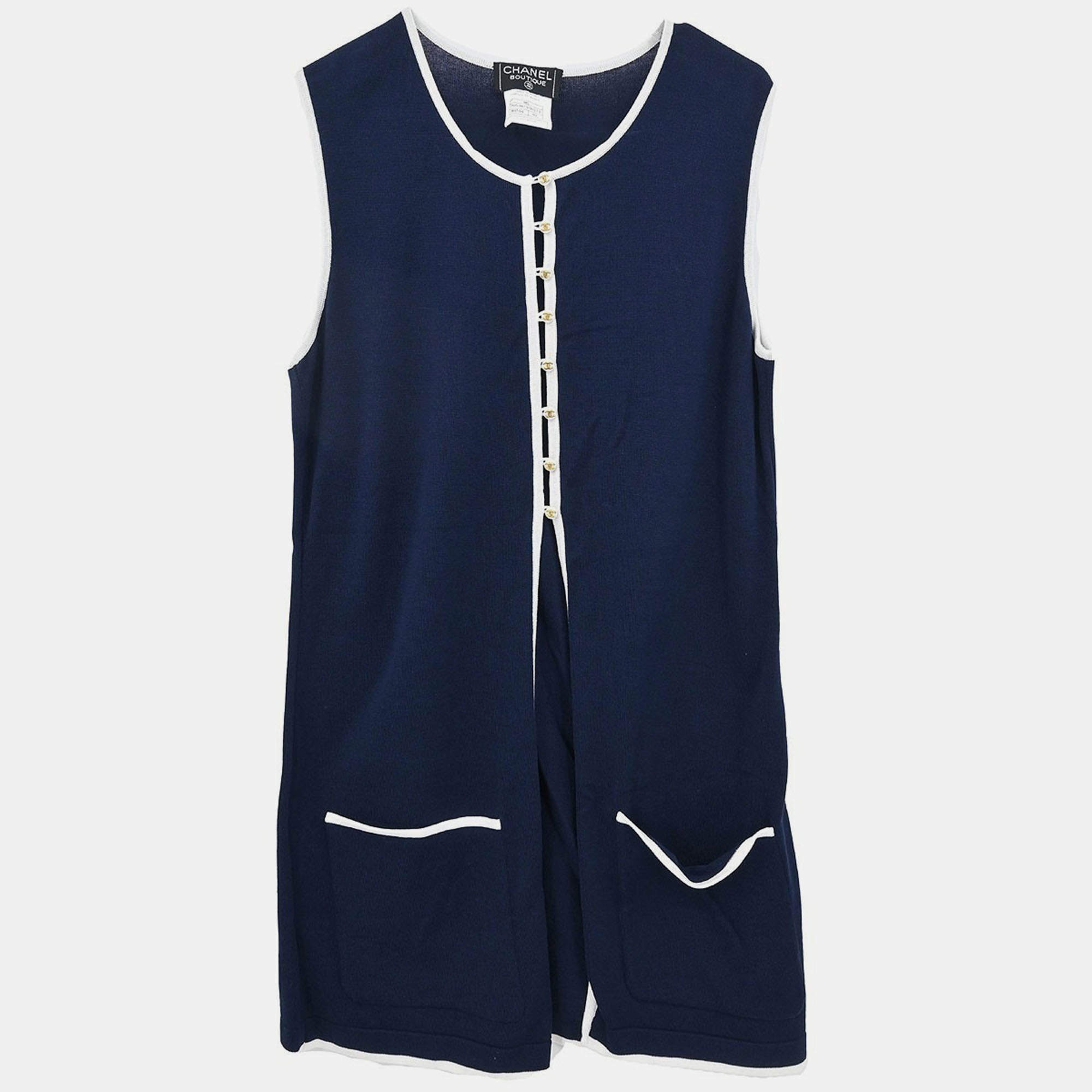 Pre Owned Chanel Sleeveless Top Navy Size M