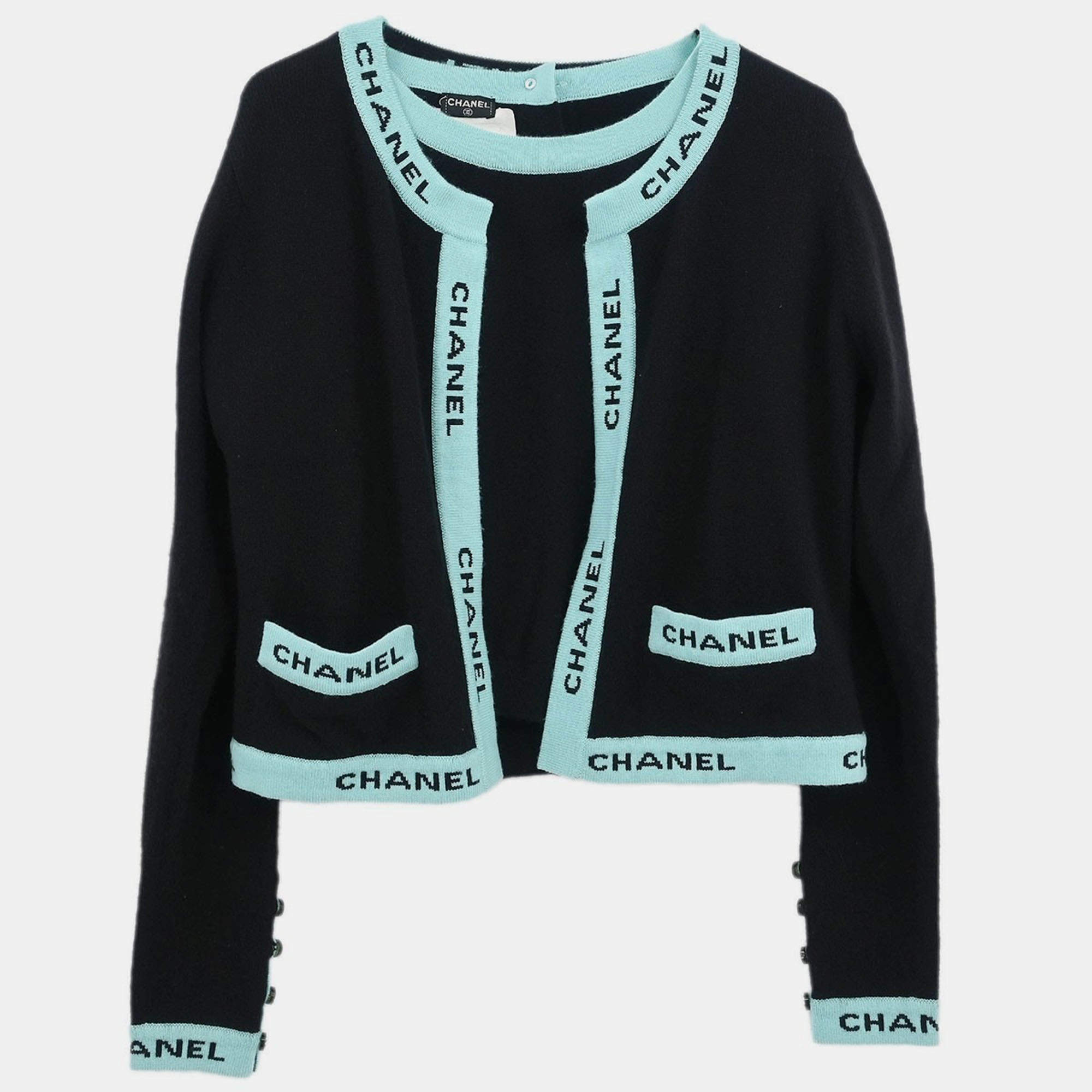 مملوكة مسبقًا Chanel Ensemble Cardigan Short Sleeve Top Black Size L