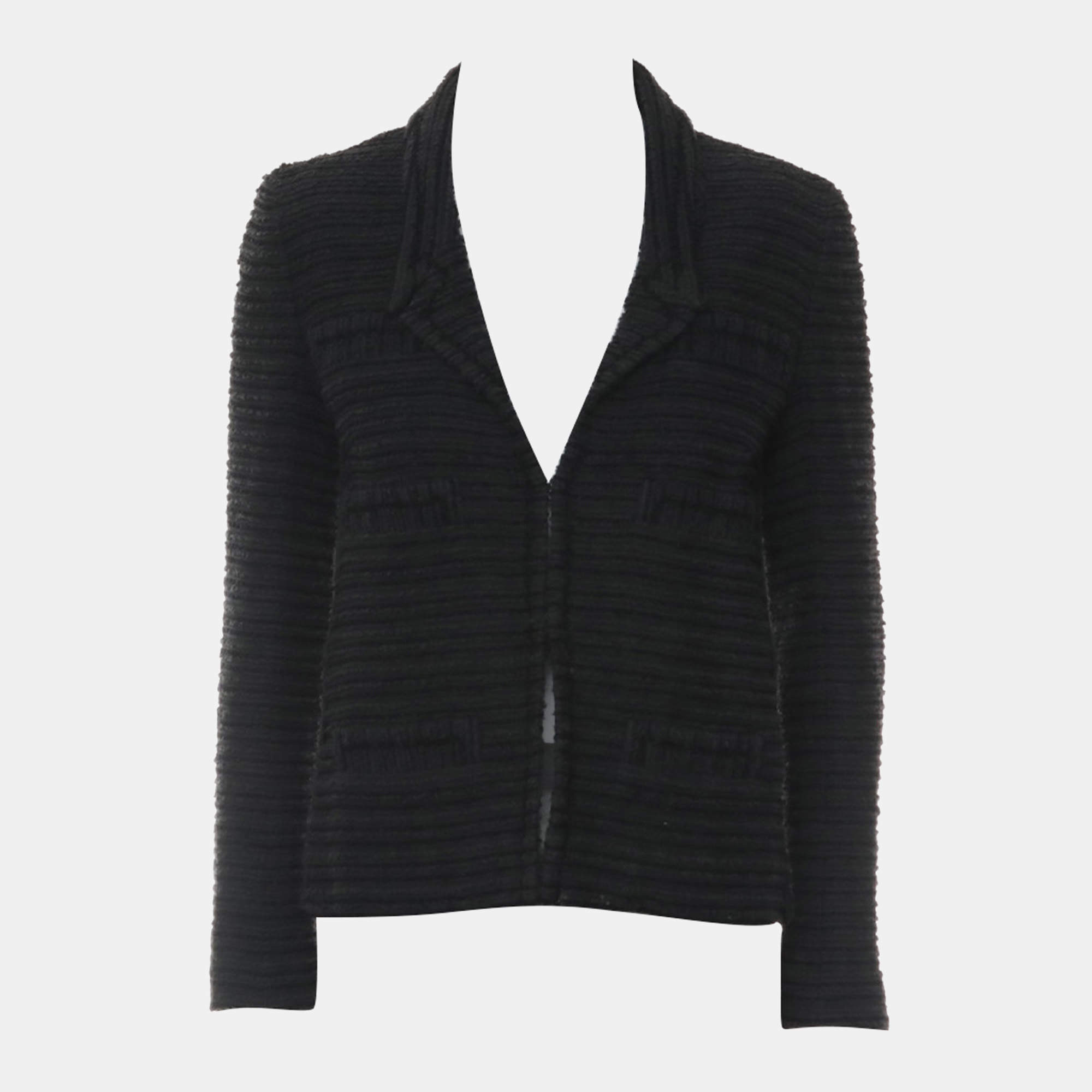 Pre Owned Chanel Striped Tweed Long Sleeve Jacket