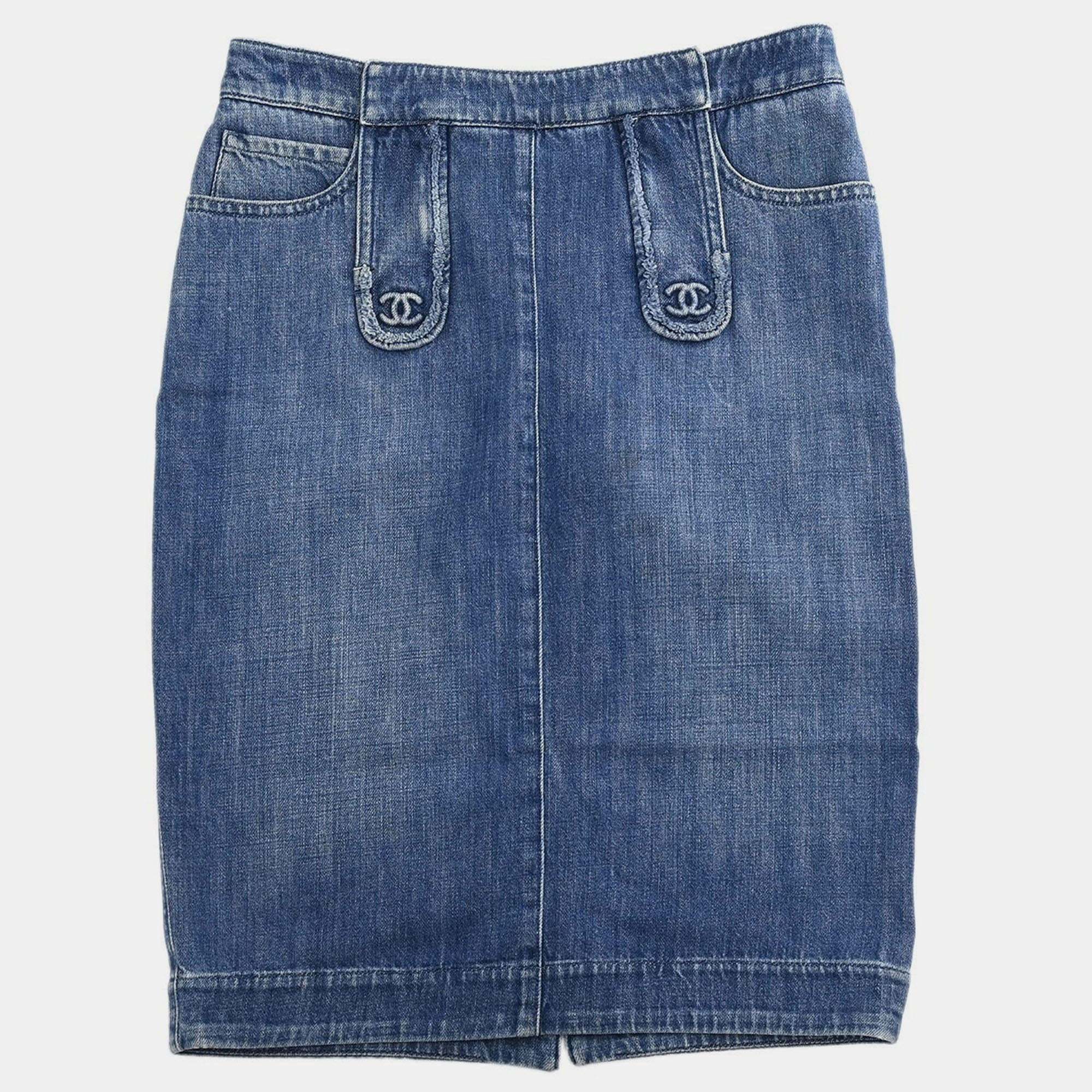Pre Owned Chanel Denim Skirt Blue 08P #36