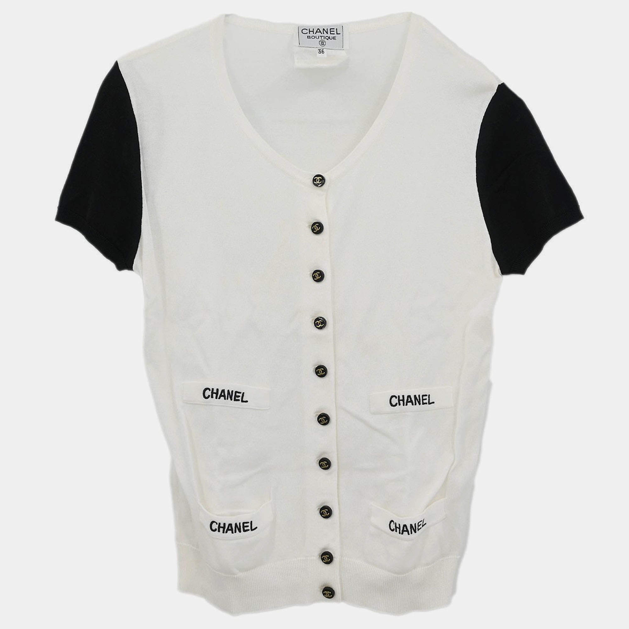 Pre Owned Chanel Short Sleeve Cardigan White #36