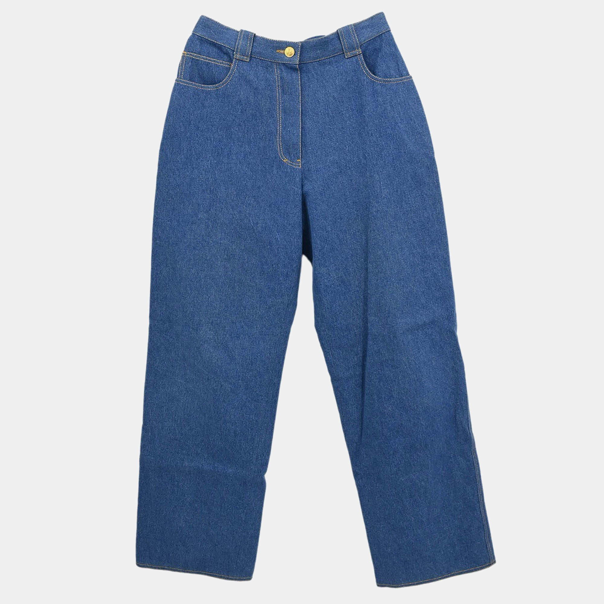Pre Owned Chanel Long Denim Pants Blue 02839 #38