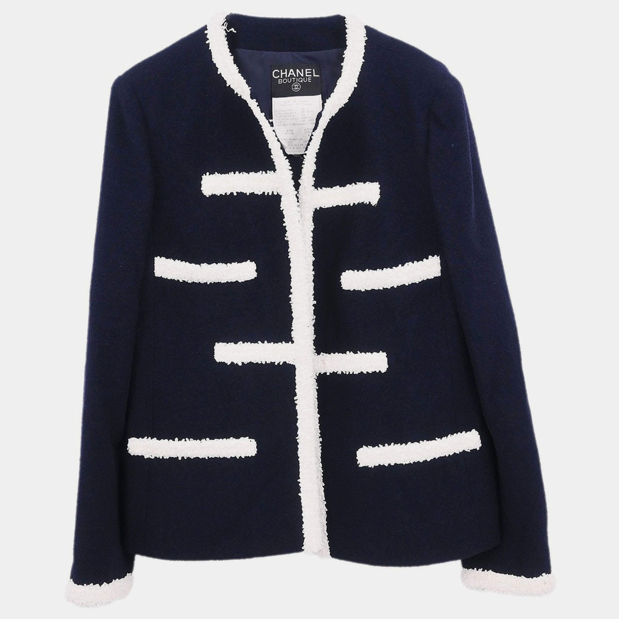 Pre Owned Chanel Collarless Jacket Navy 95C #44