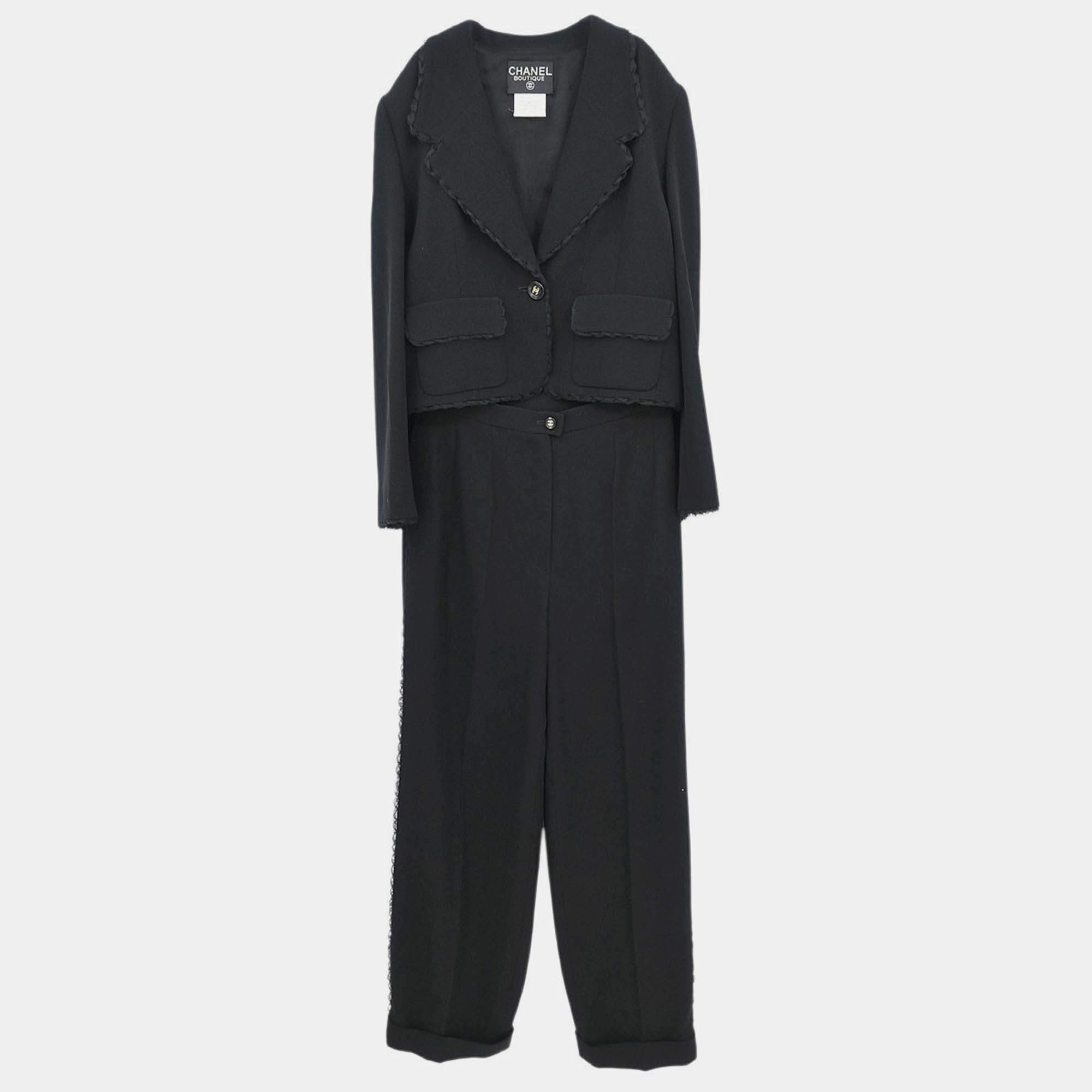 Pre Owned Chanel Setup Jacket Pants Black FR 38