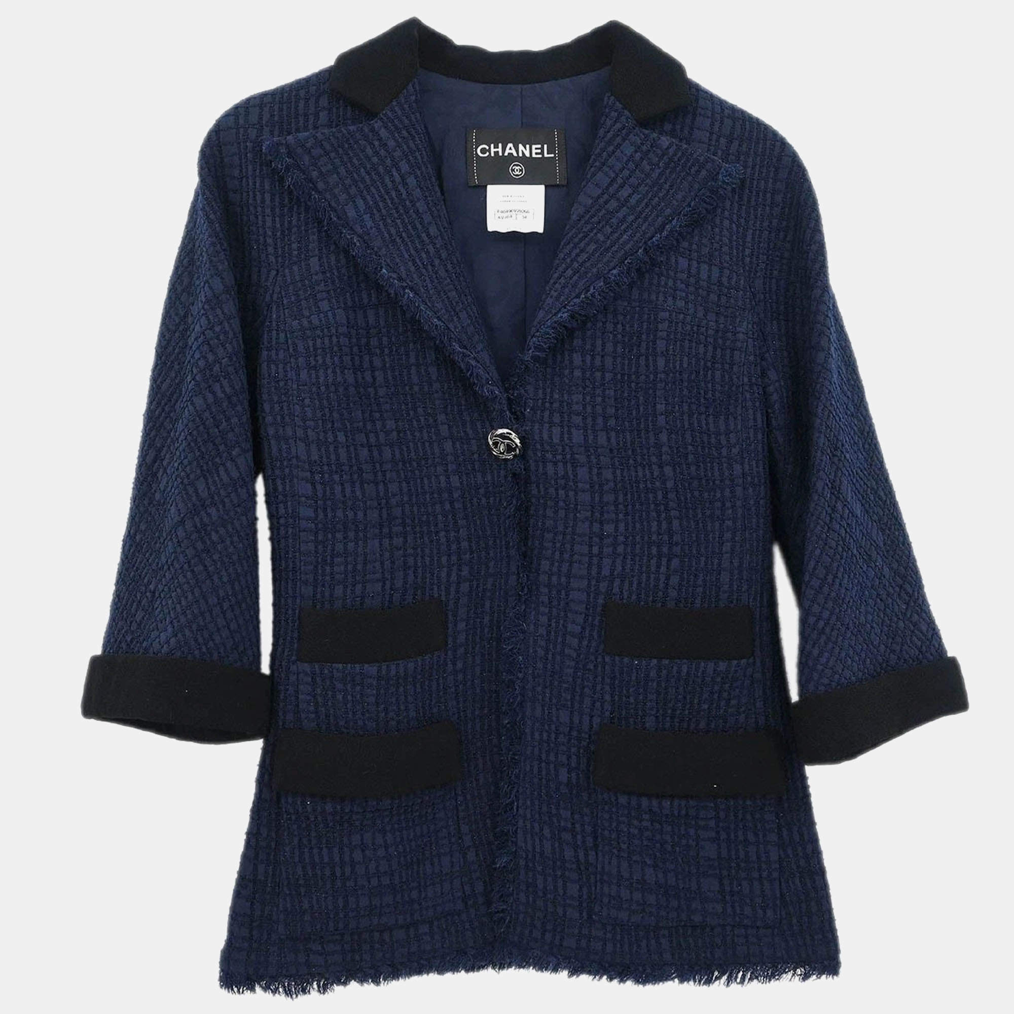 مملوكة مسبقًا Chanel Single Breasted Jacket Navy FR 34