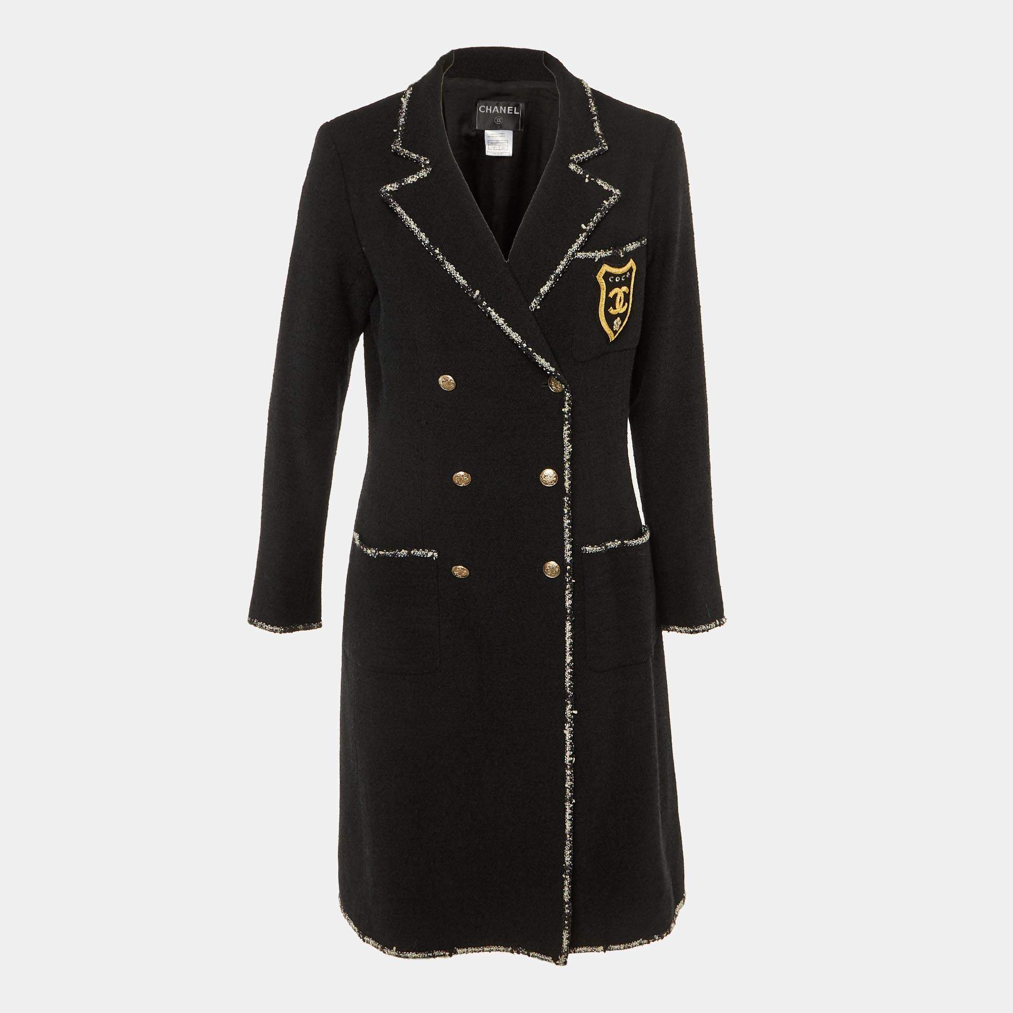 Pre Owned Chanel Black Wool Double Breasted Coat L