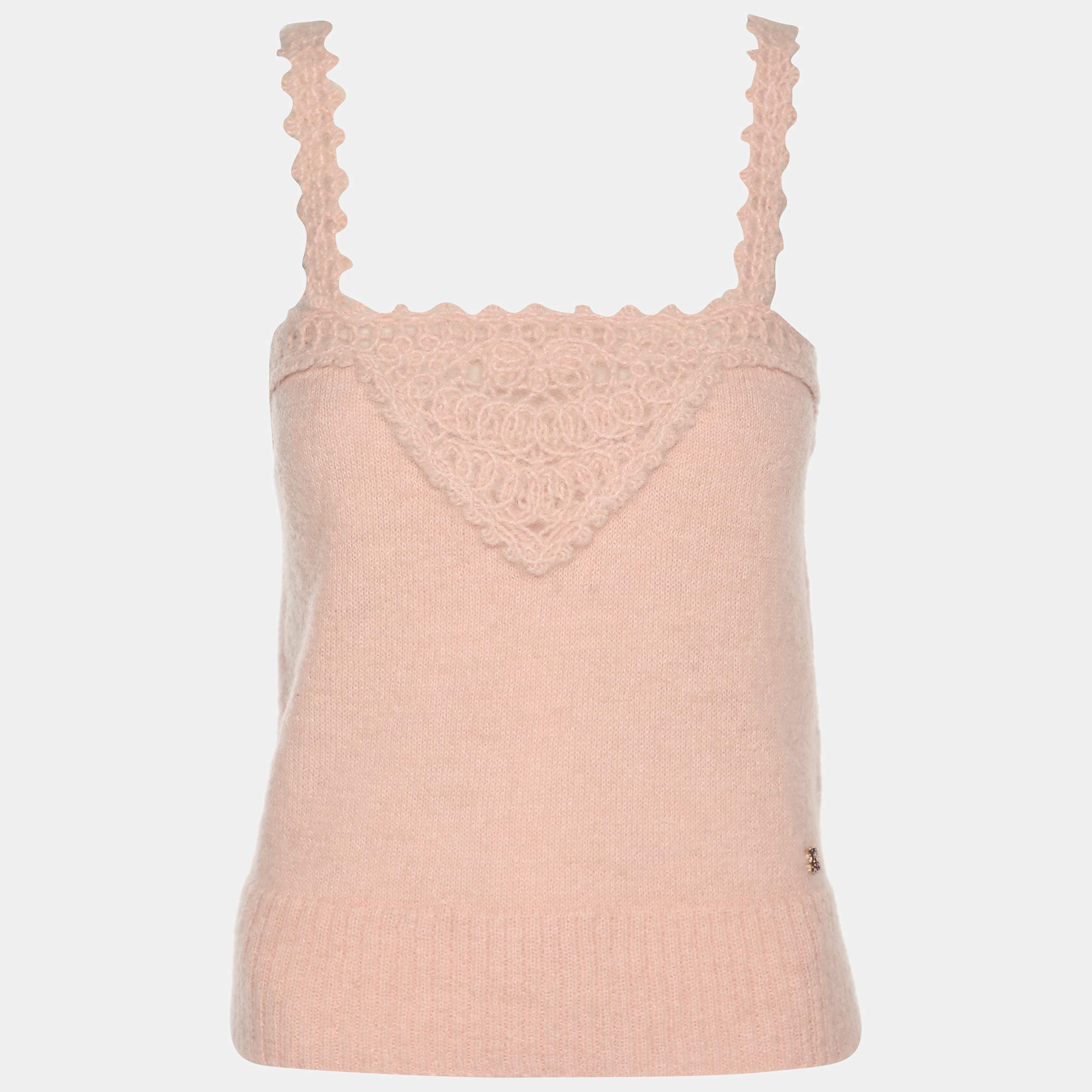 Pre Owned Chanel Pink Wool Blend Embroidered Camisole Top M