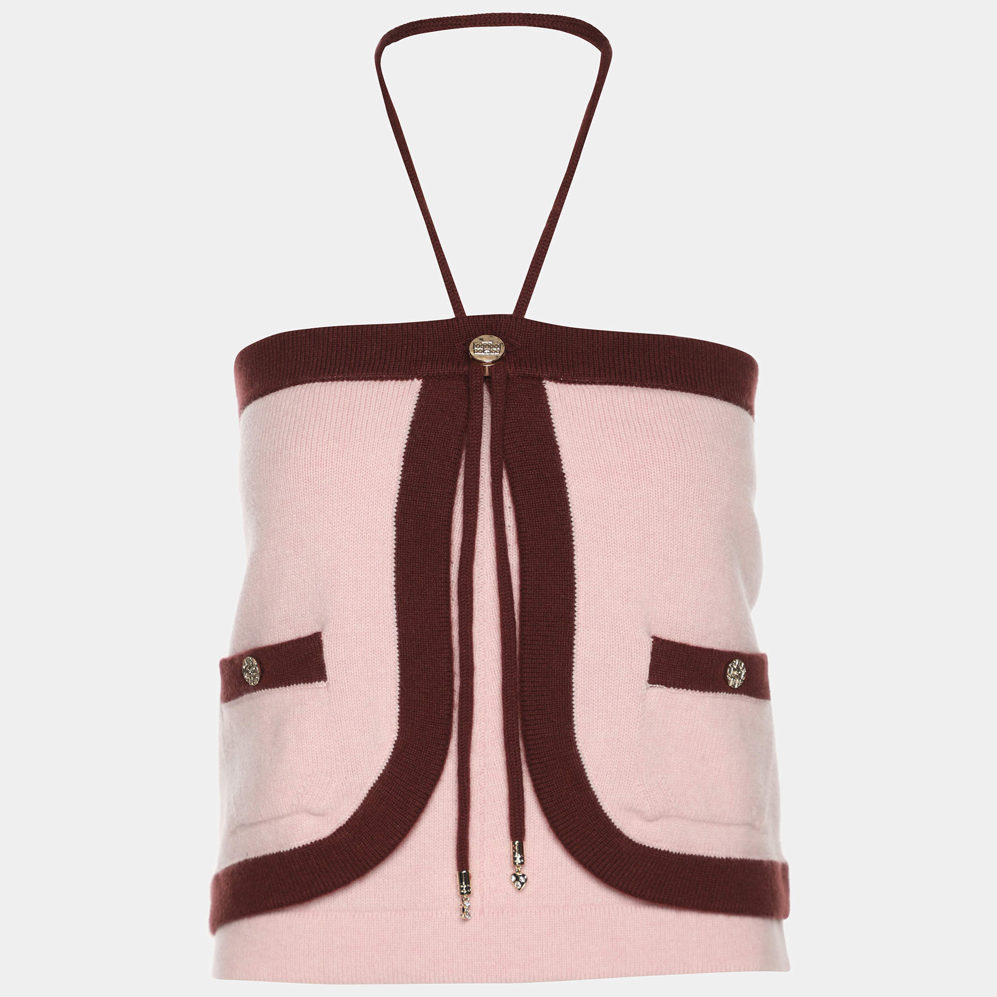 مملوكة مسبقًا Chanel Pink/Burgundy Rib Knit Cashmere Tube Top M