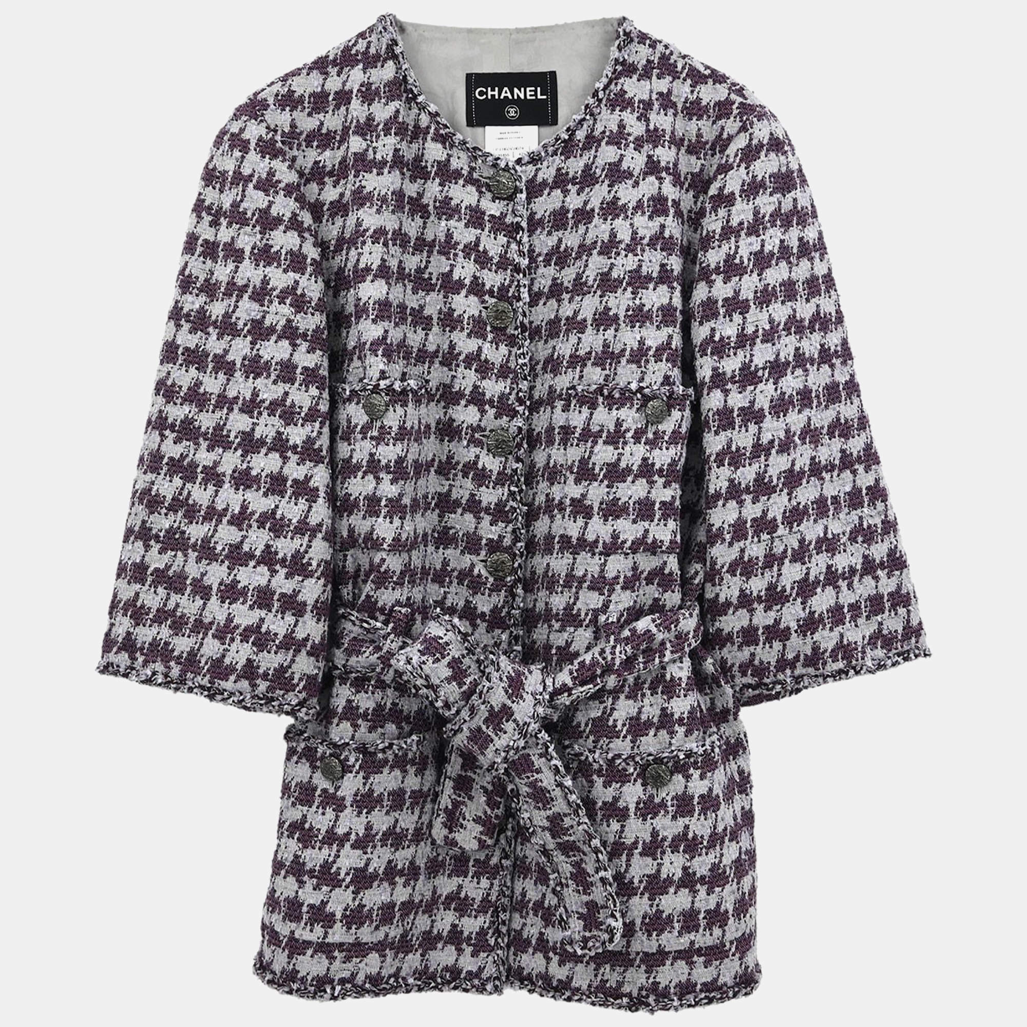 Pre Owned Chanel Single Breasted Collarless Jacket Gray #42