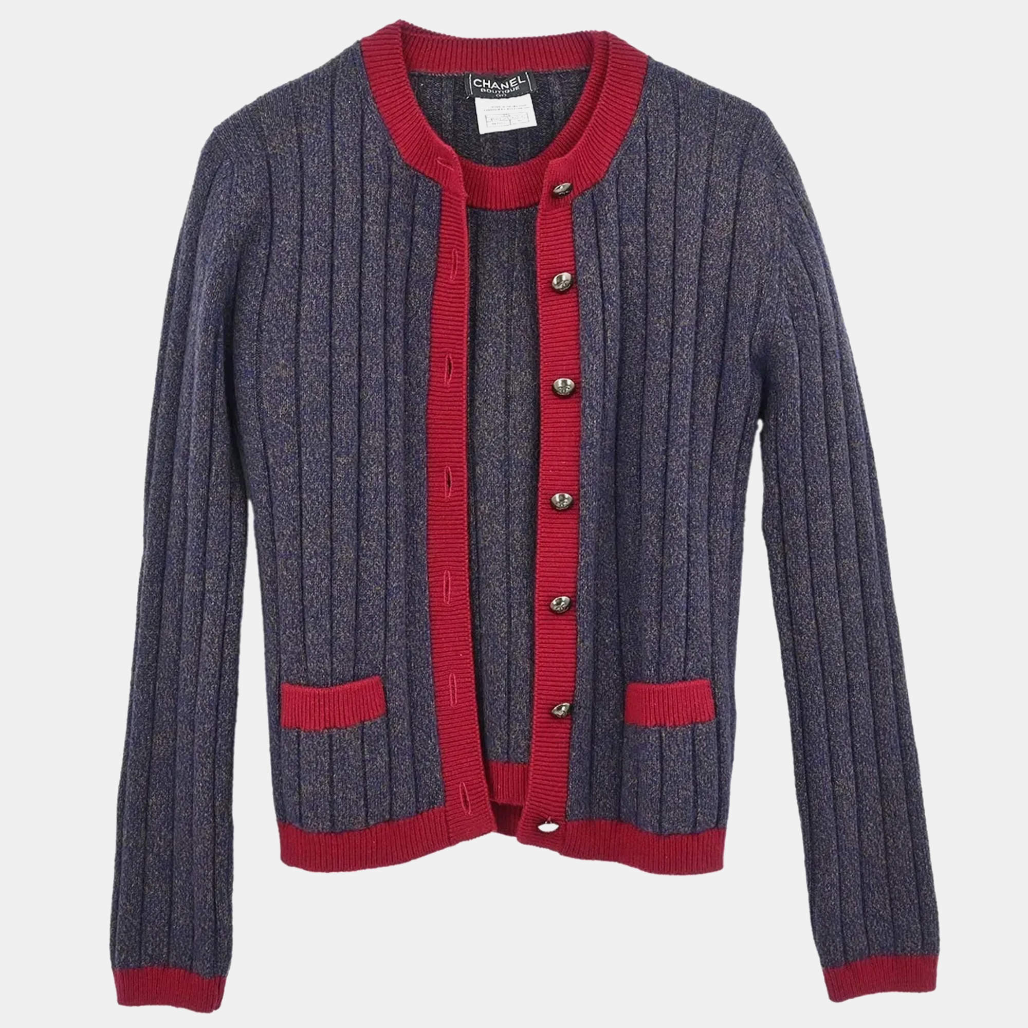 Pre Owned Chanel Ensemble Cardigan Top Navy #36