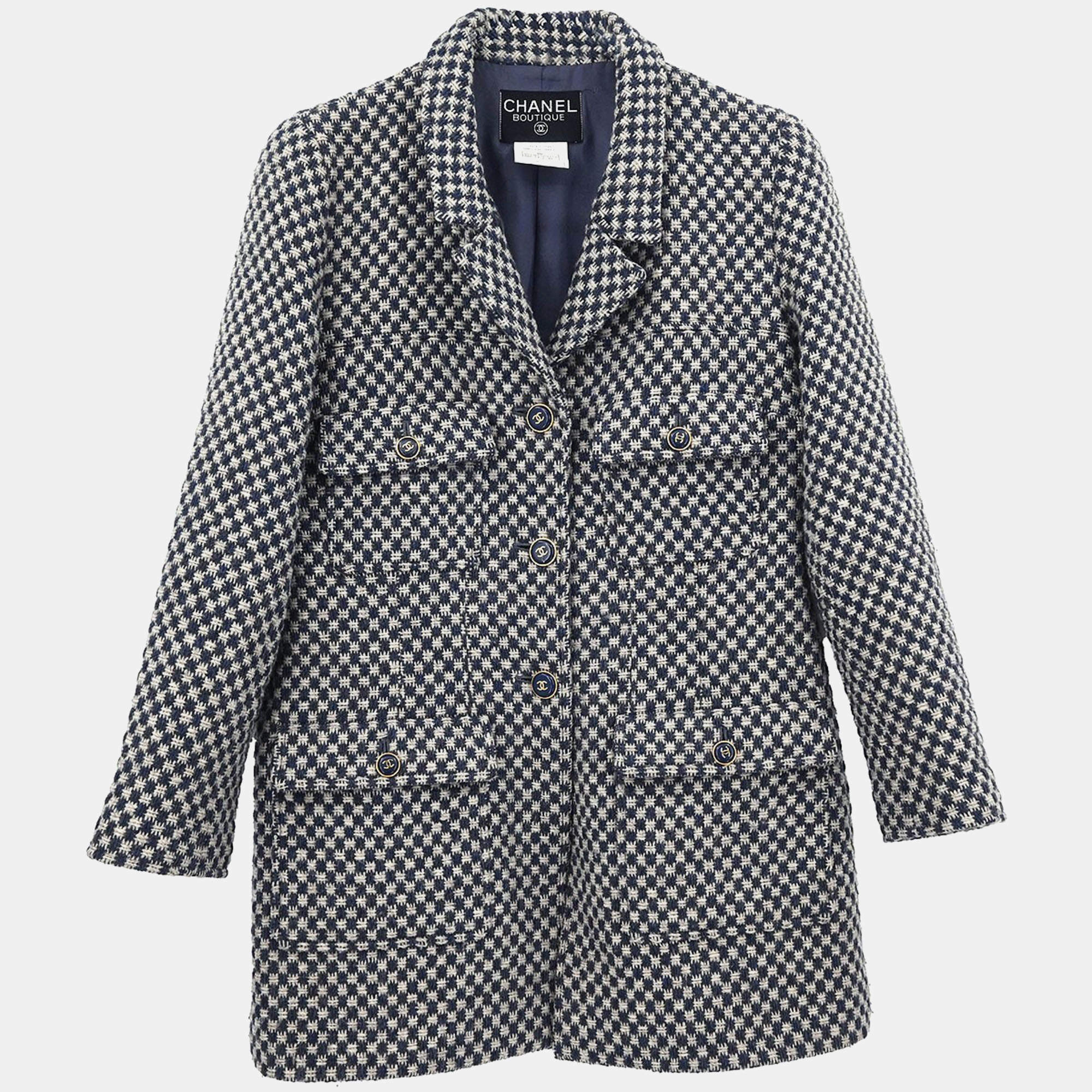 Pre Owned Chanel Single Breasted Jacket Navy #40