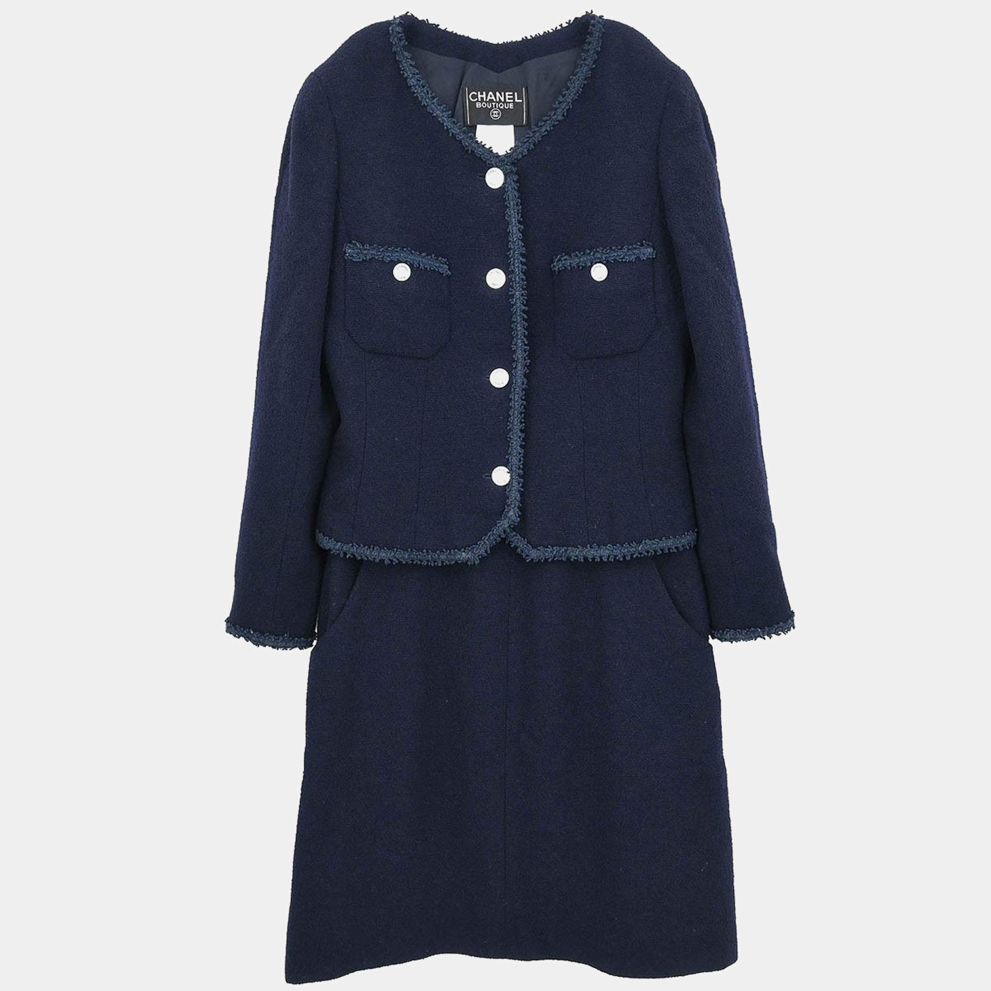 Pre Owned Chanel Setup Suit Jacket Skirt Navy #42