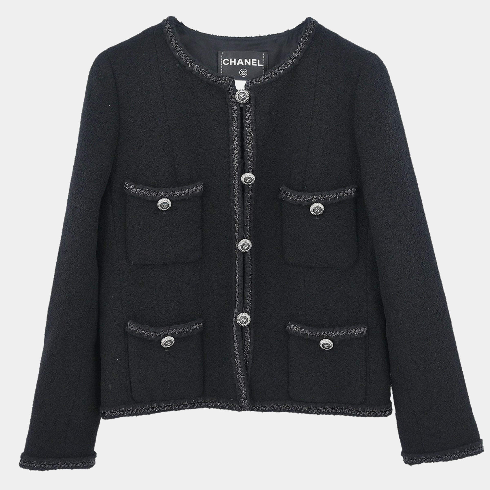 Pre Owned Chanel Single Breasted Jacket Black 08A #36