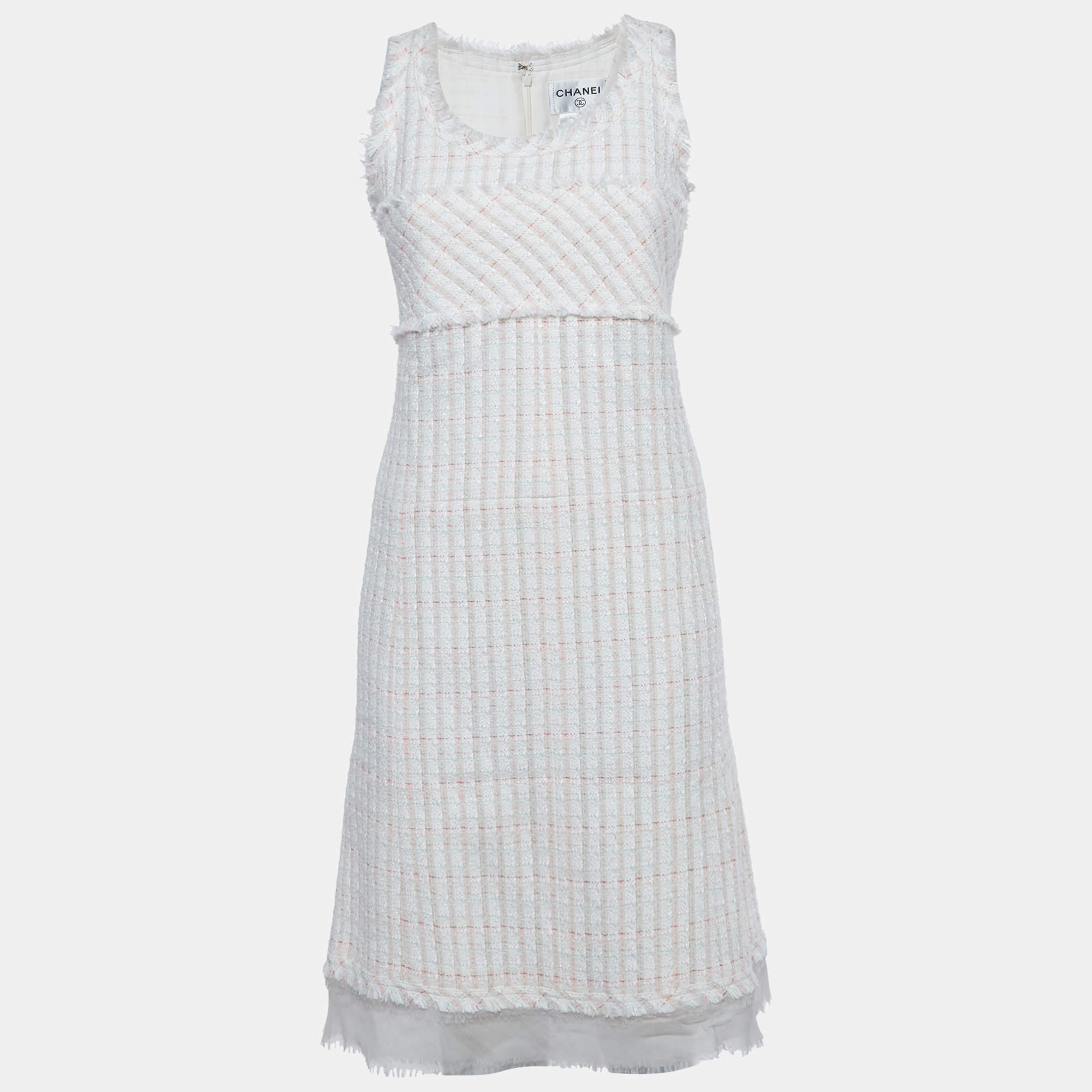 Pre Owned Chanel Pink Tweed  Sleeveless Mini Dress M