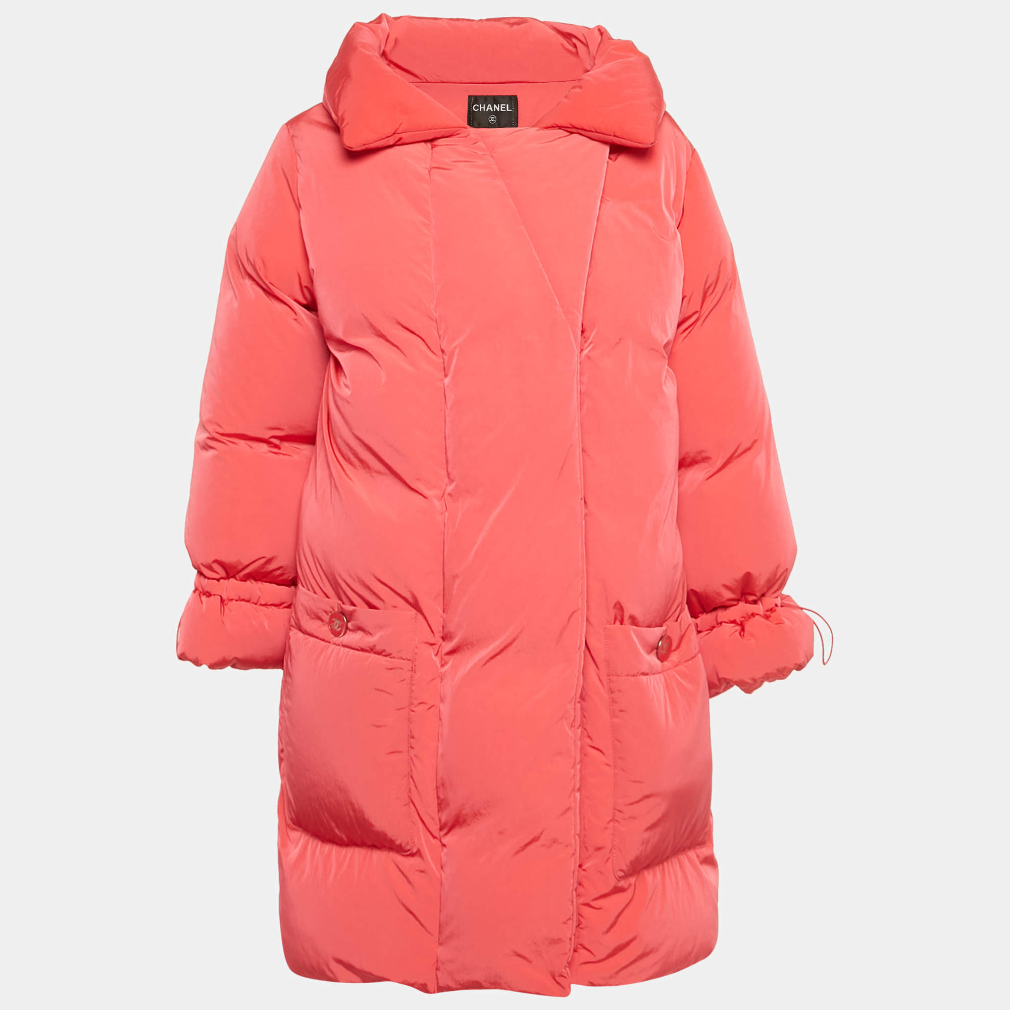 Pre Owned Chanel Pink Nylon Puffer Coat S
