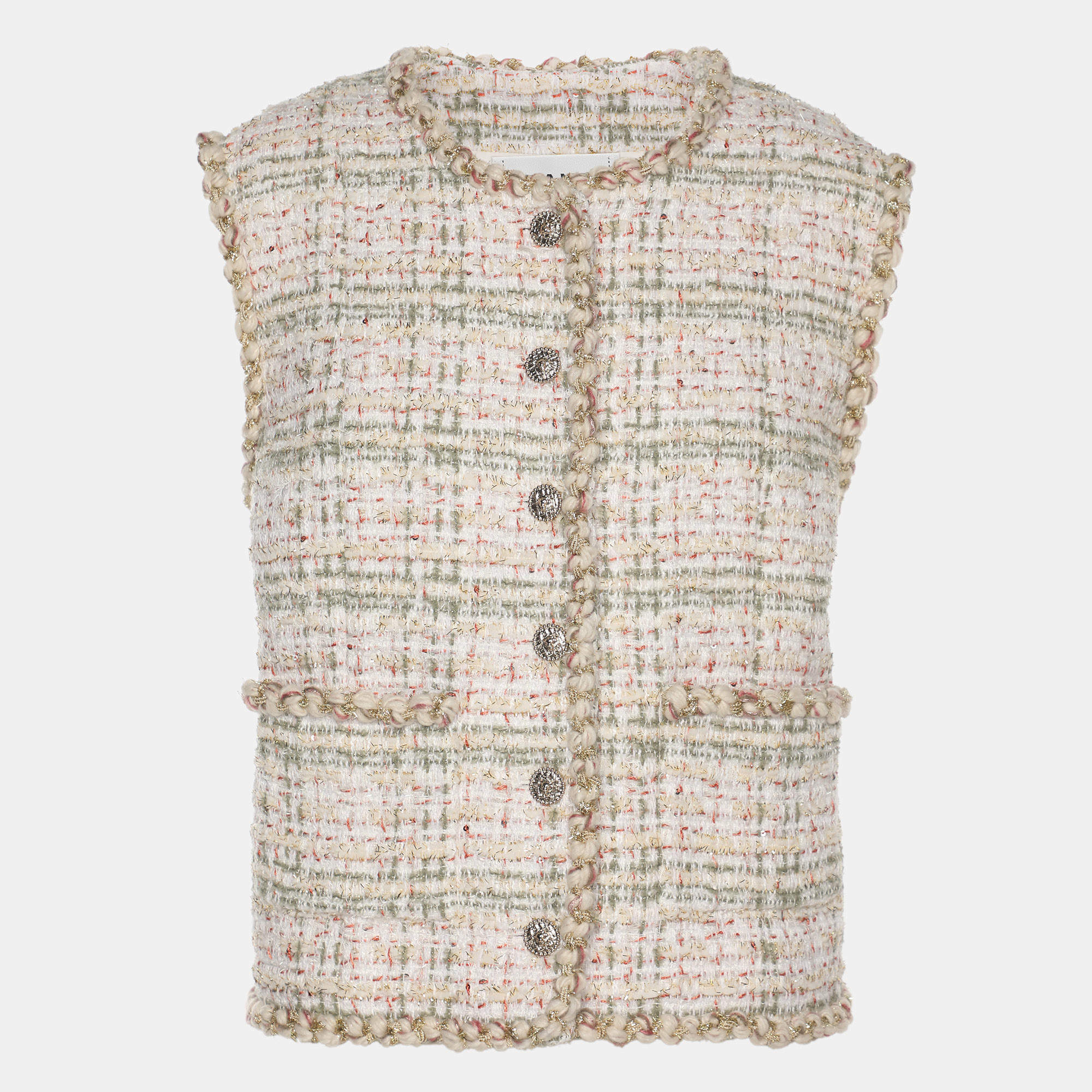Pre Owned Chanel Mulicolor/Beige Tweed Sleeveless Vest M