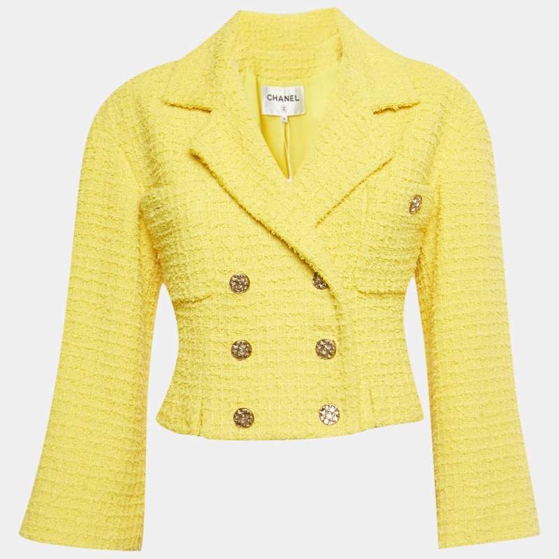 مملوكة مسبقًا Chanel Yellow Tweed Cropped Jacket S