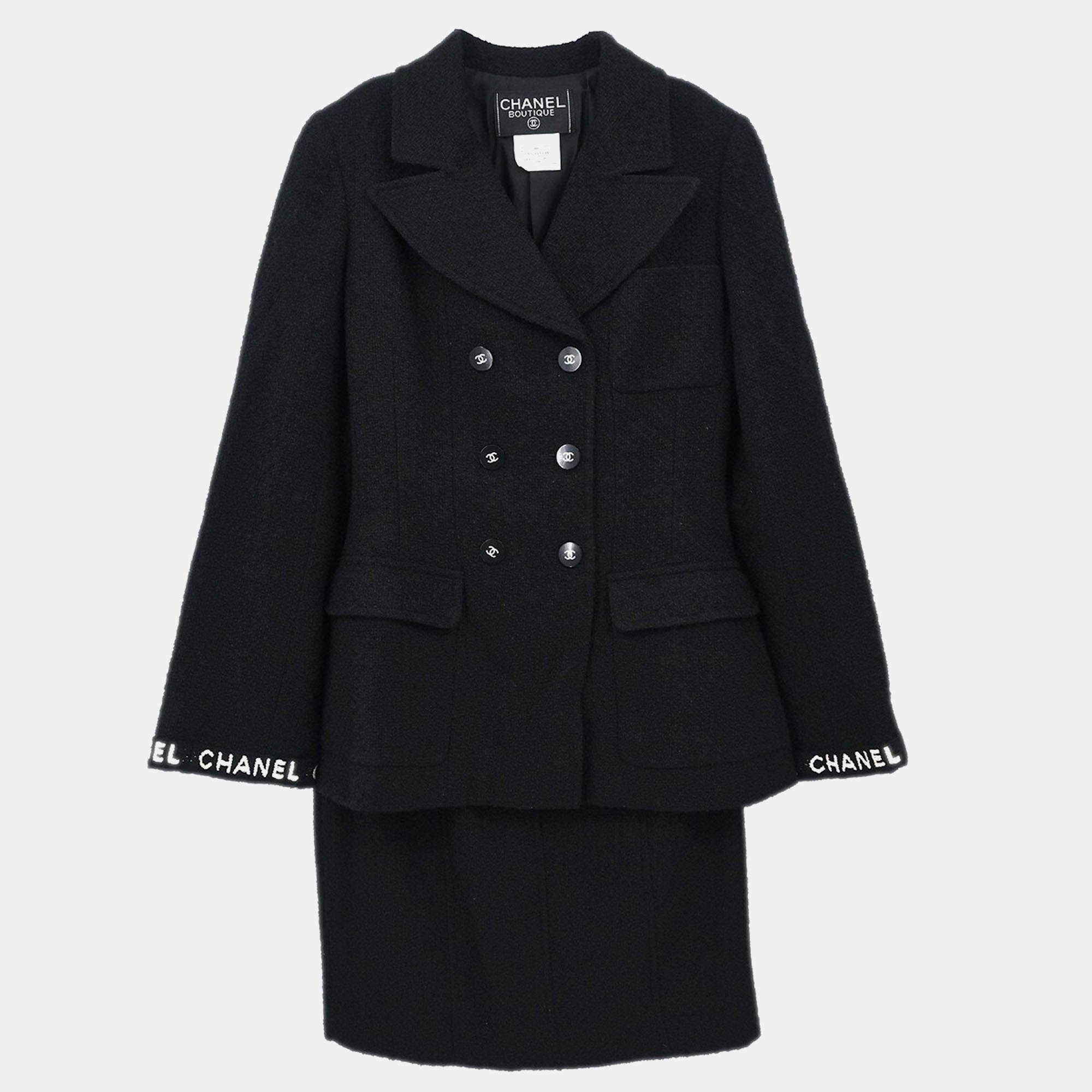 Pre Owned Chanel Setup Suit Jacket Skirt Black 
