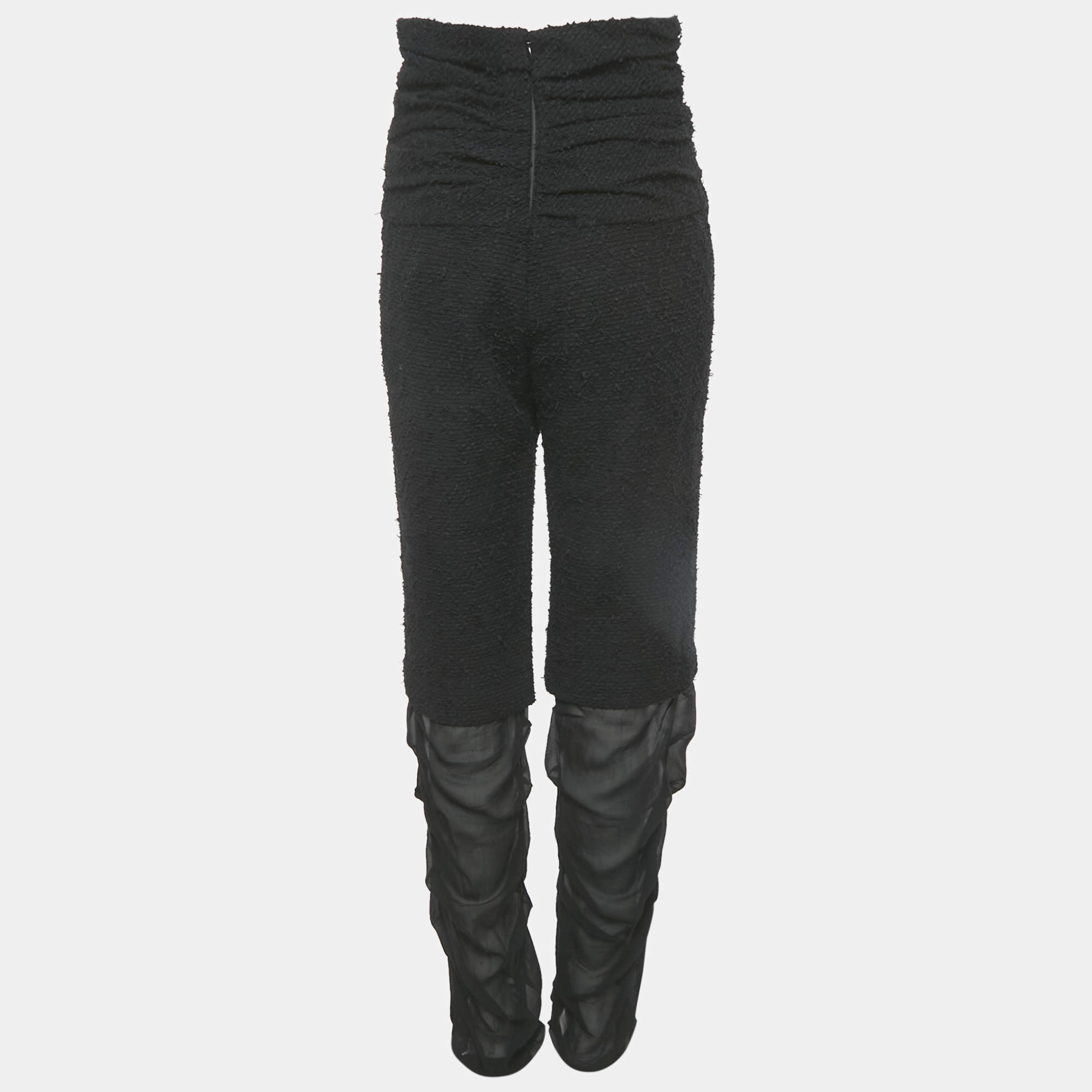 Pre Owned بنطلون شانيل أسود تريم حرير وتويد مقاس متوسط