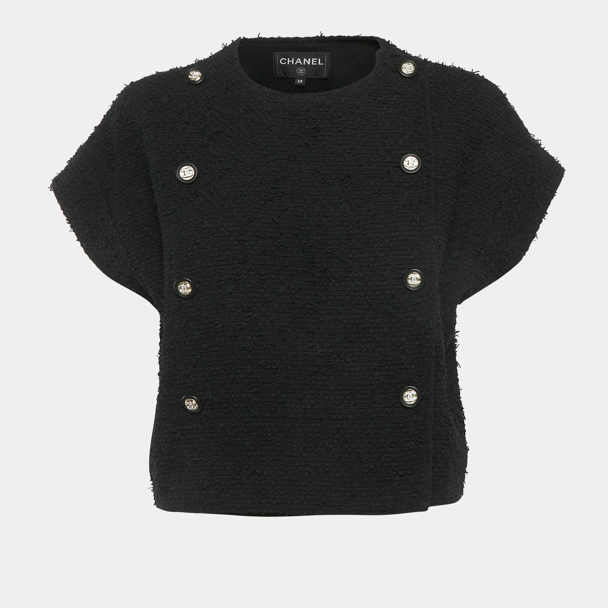 مملوكة مسبقًا Chanel Black Tweed Overlay Short Sleeve Jacket M