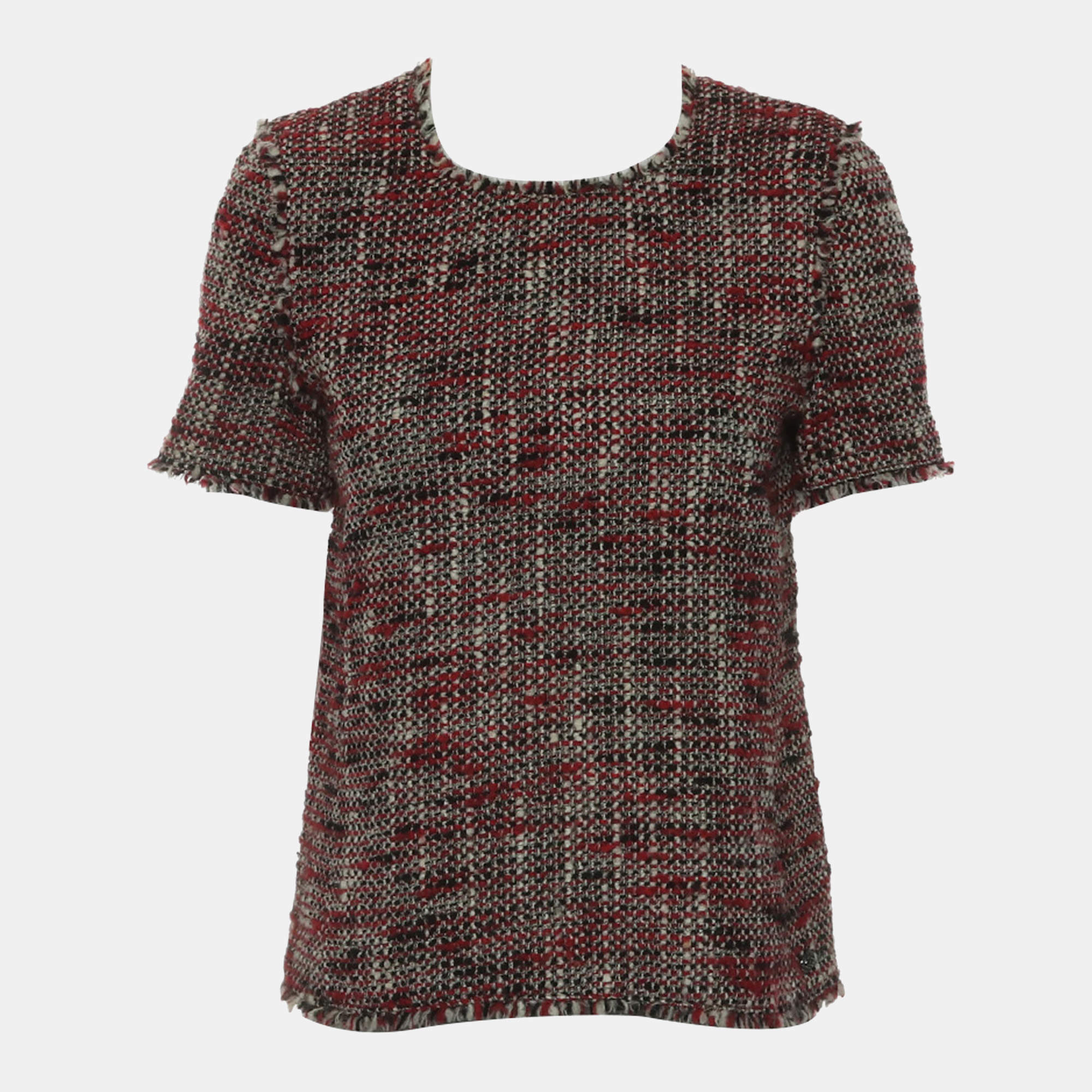 مملوكة مسبقًا Chanel Red Tweed Short Sleeve Top