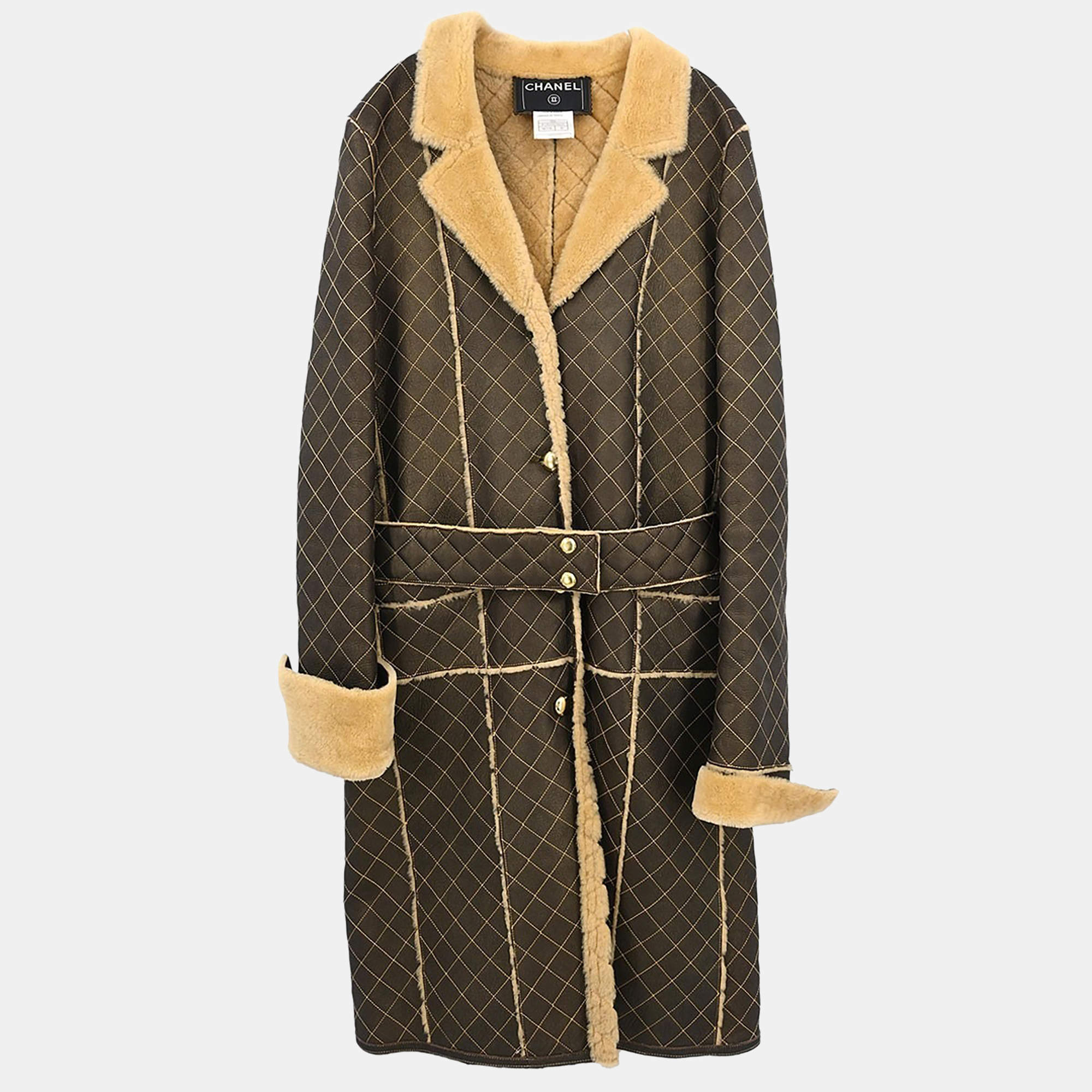 Pre Owned Chanel Single Breasted Coat Brown 04A M