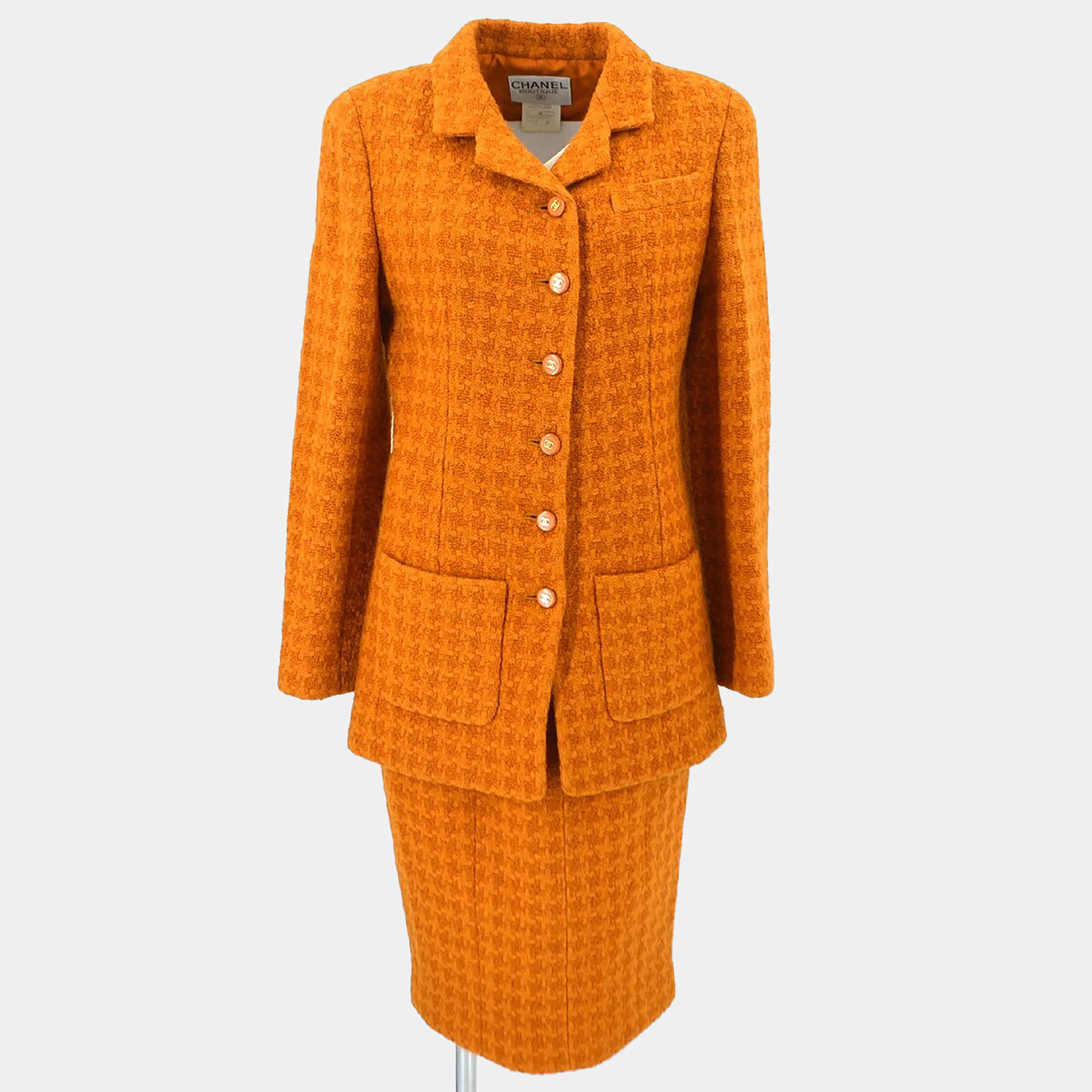 Pre Owned Chanel Setup Suit Jacket Skirt Orange 95A #38
