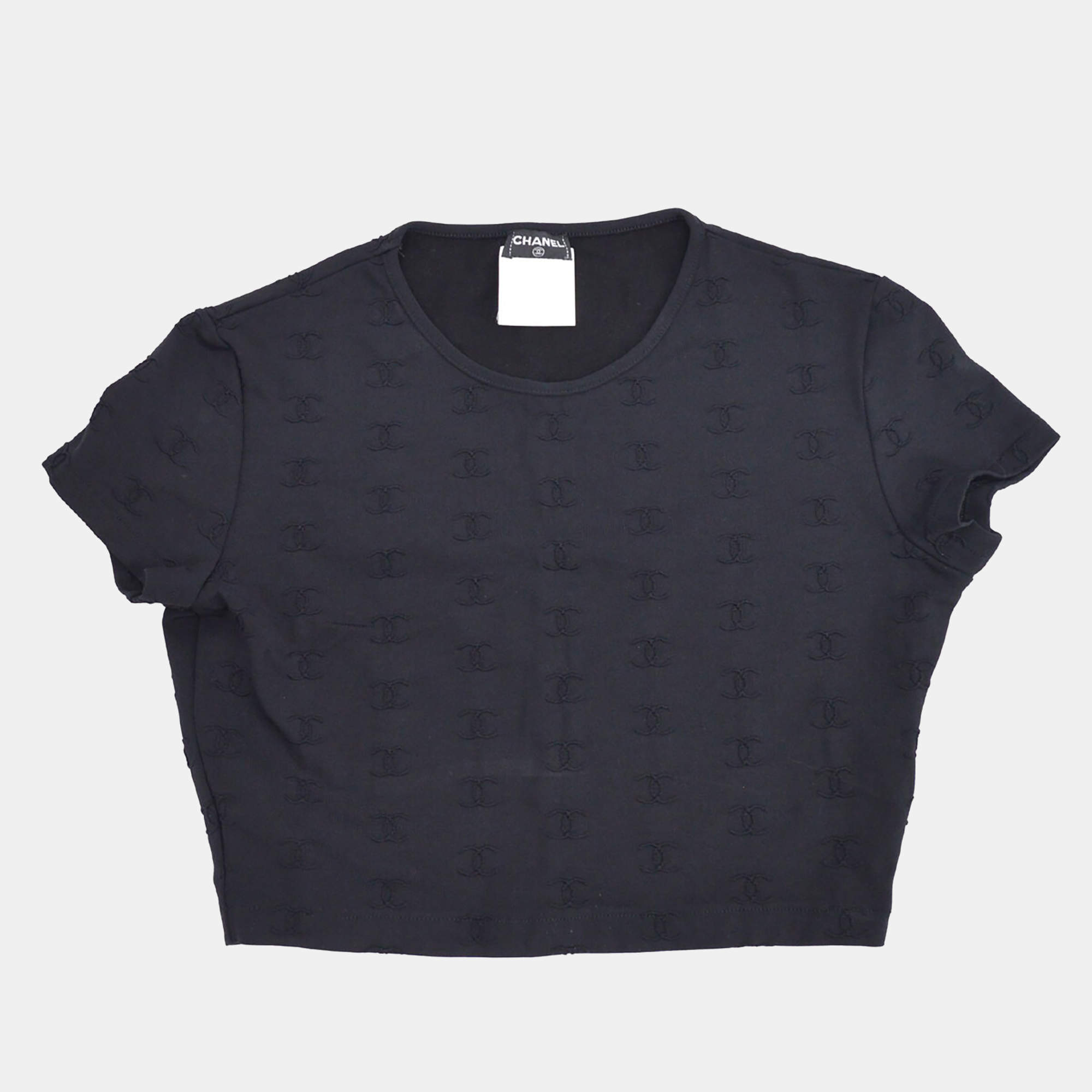 مملوكة مسبقًا تي شيرت شانيل ياقة مستديرة أكمام قصيرة مقاس 40 أسود