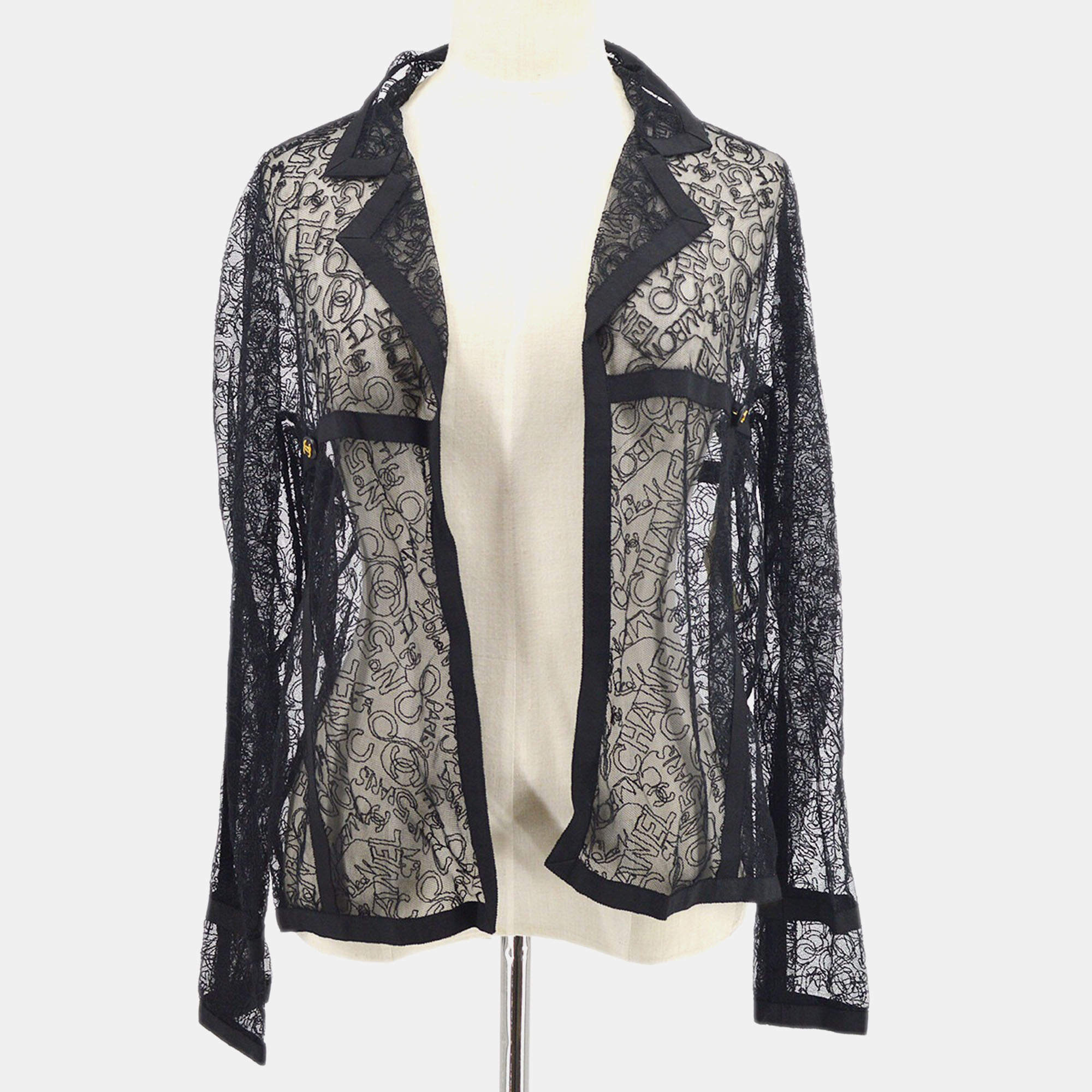Pre Owned Chanel 94C #38 Long Sleeve Lace Cardigan Black