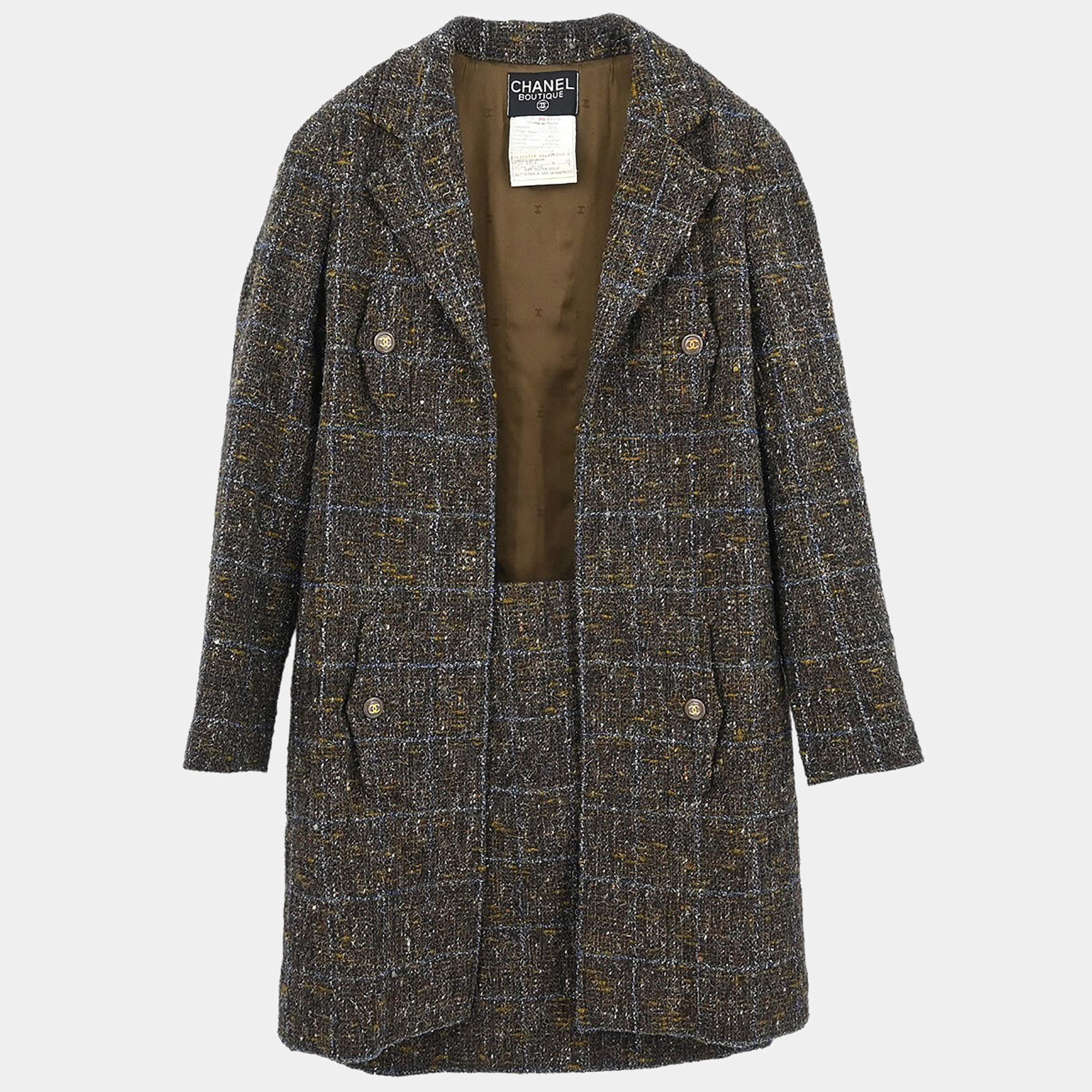 Pre Owned Chanel Setup Suit Jacket Skirt Brown 94A #38