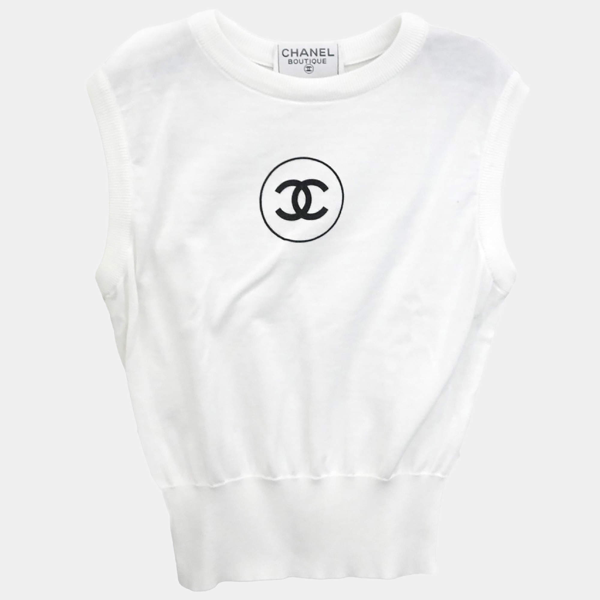 Pre Owned Chanel Sleeveless Tank Top White #38