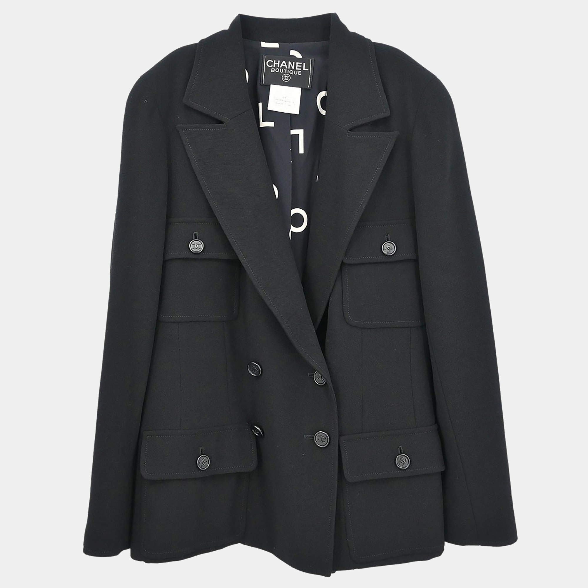 Pre Owned جاكيت شانيل مزدوج الصدر أسود مقاس 38 نسائي