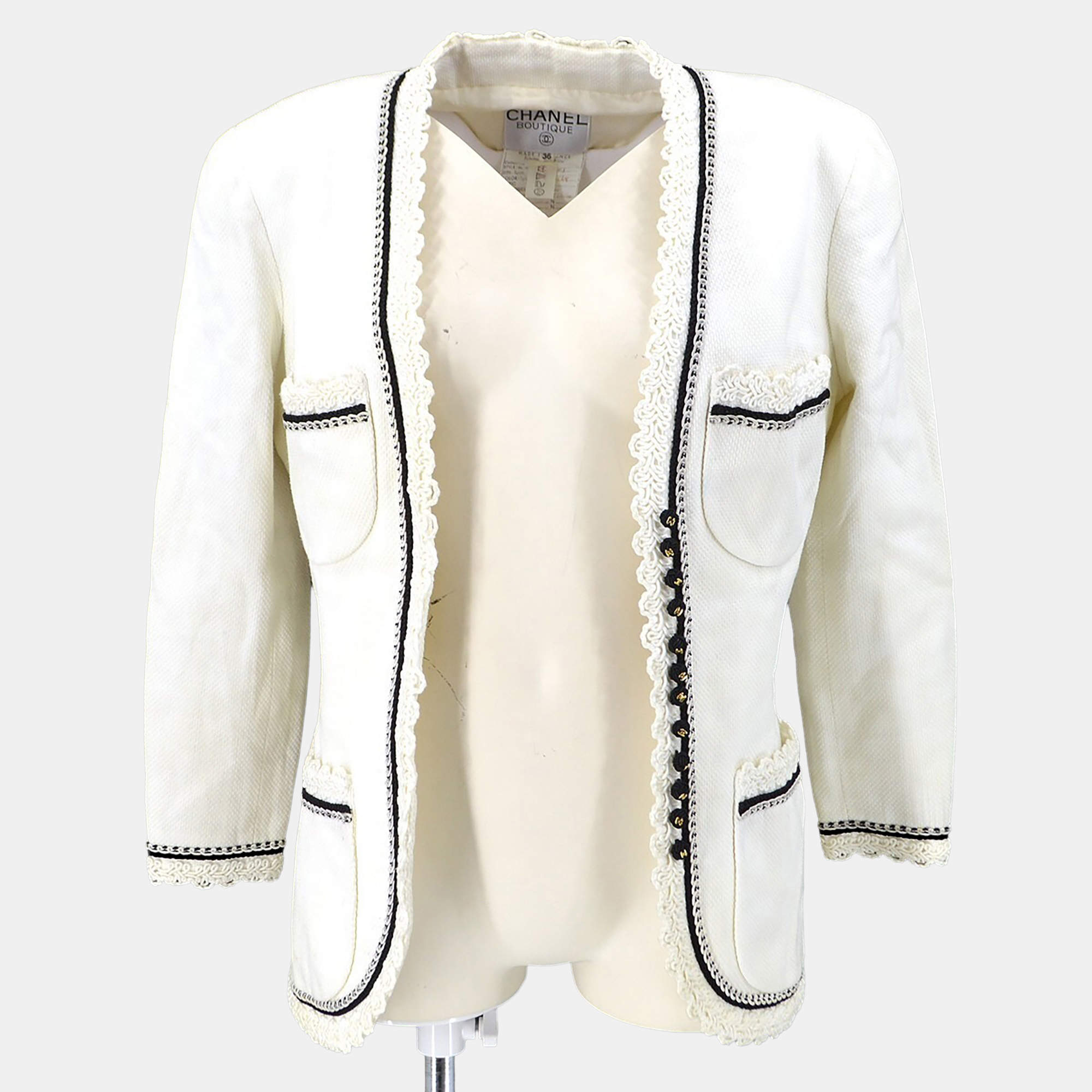 Pre Owned Chanel Collarless Jacket White F 36