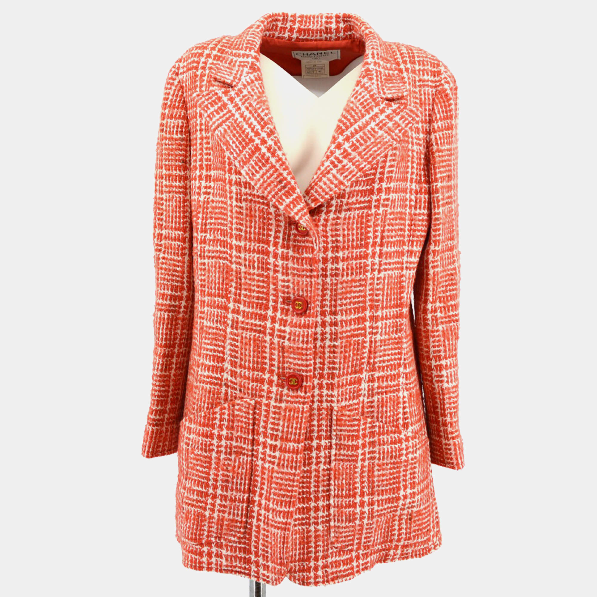 Pre Owned Chanel 97P #40 Tweed Long Sleeve Jacket Red