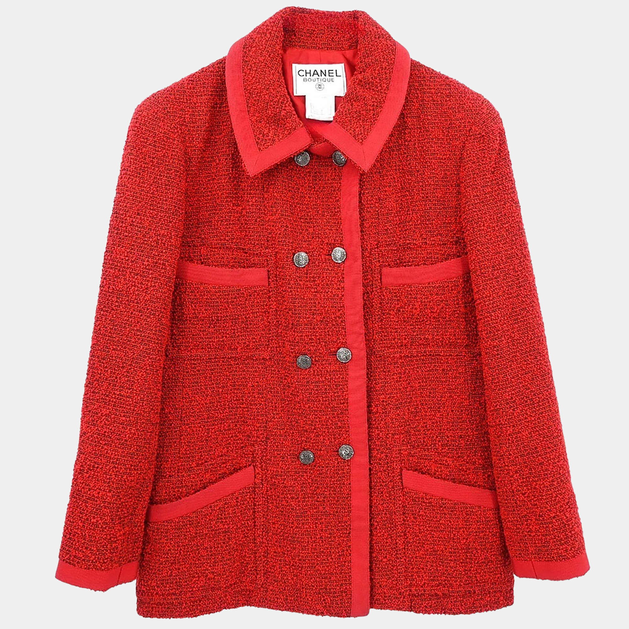 Pre Owned Chanel Double Breasted Jacket Red 97A Size M