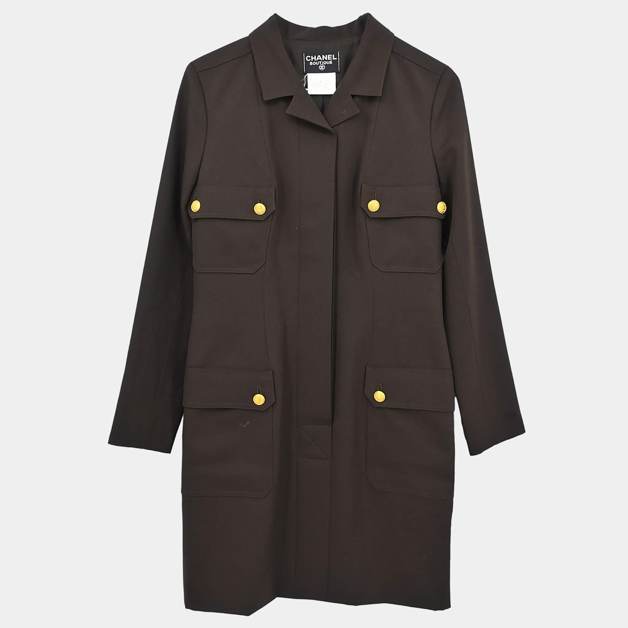 Pre Owned Chanel Single Breasted Jacket Brown 96A Size M