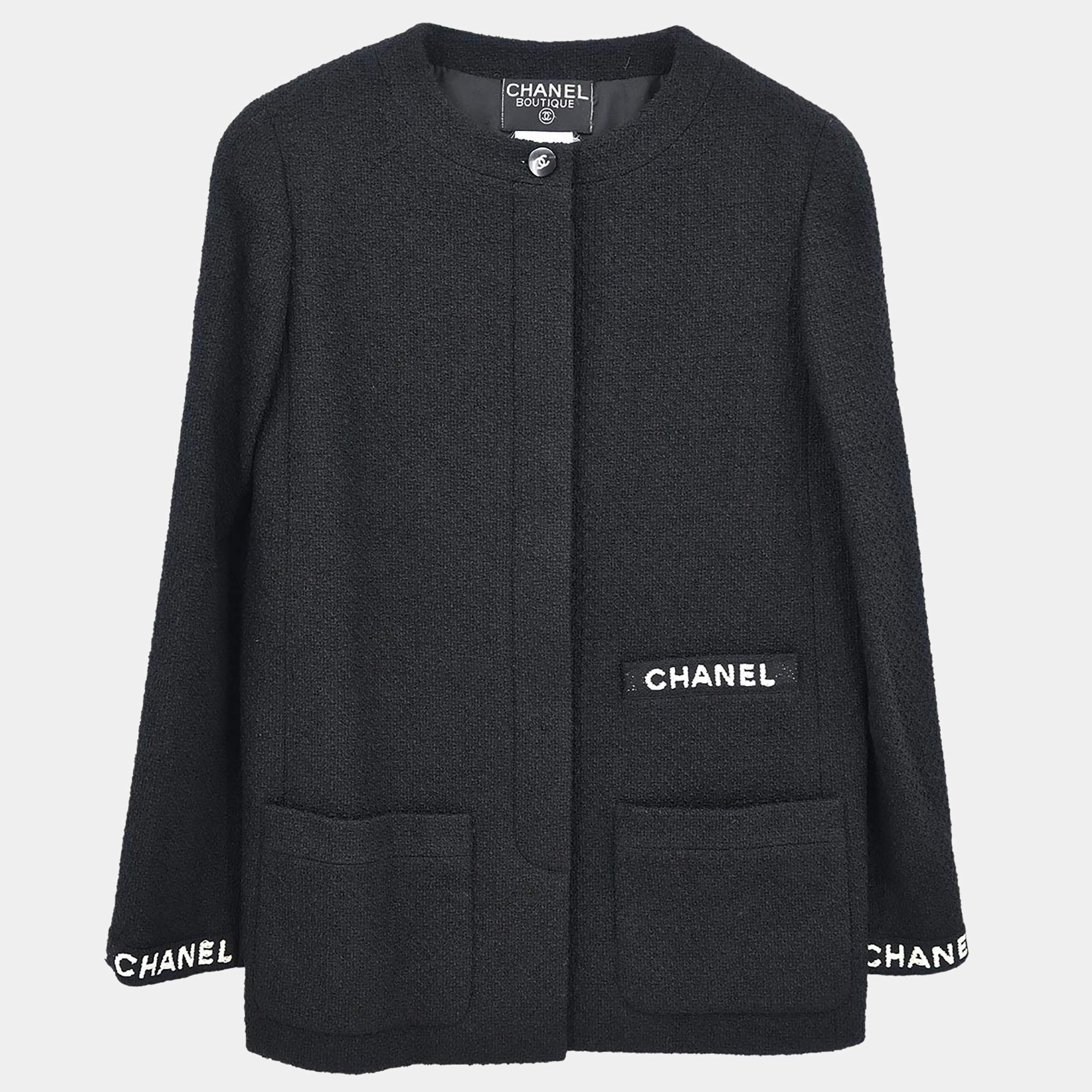 Pre Owned Chanel Single Breasted Jacket Black 95A #38