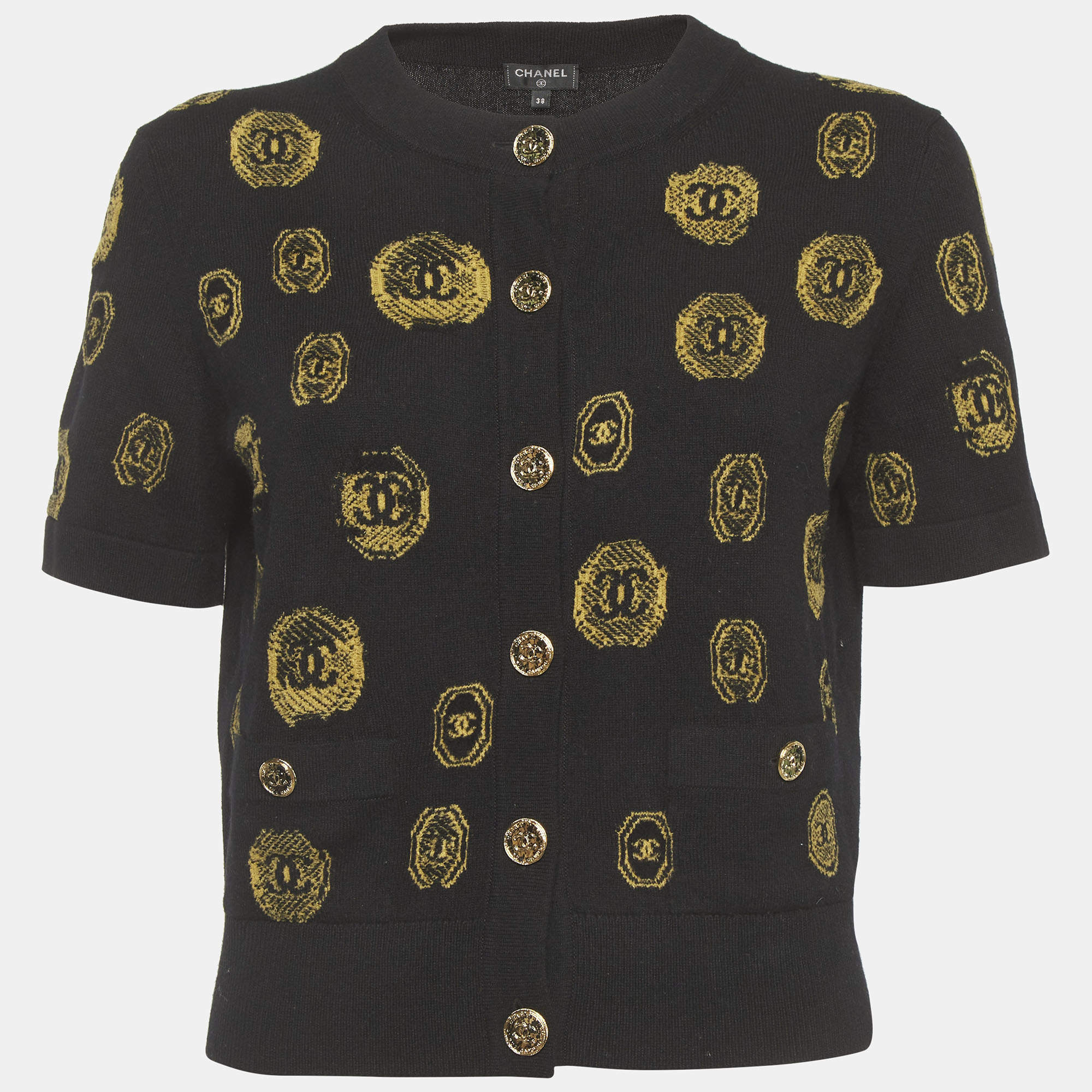 مملوكة مسبقًا كاردِجان شانيل كشمير بأزرار أمامية تصميم عملة أسود مقاس متوسط (ميديوم)