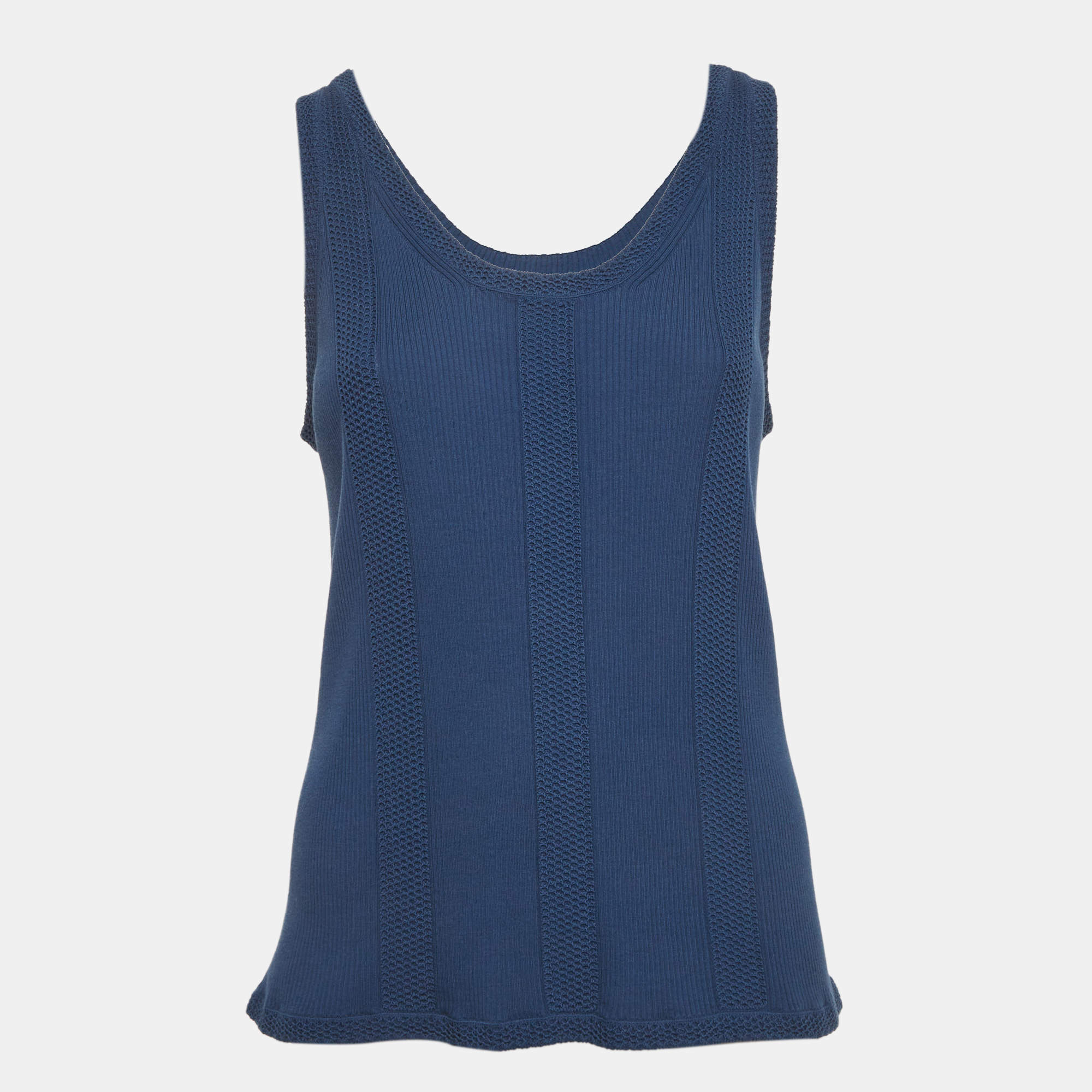 Pre Owned Chanel Blue Stretch Knit Tank Top XL