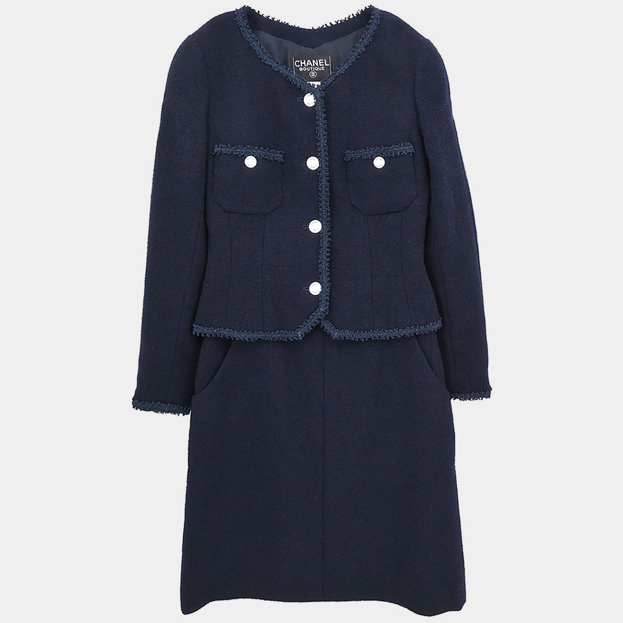 Pre Owned جاكيت وتنورة شانيل بدلة باللون الكحلي 97P رقم 38