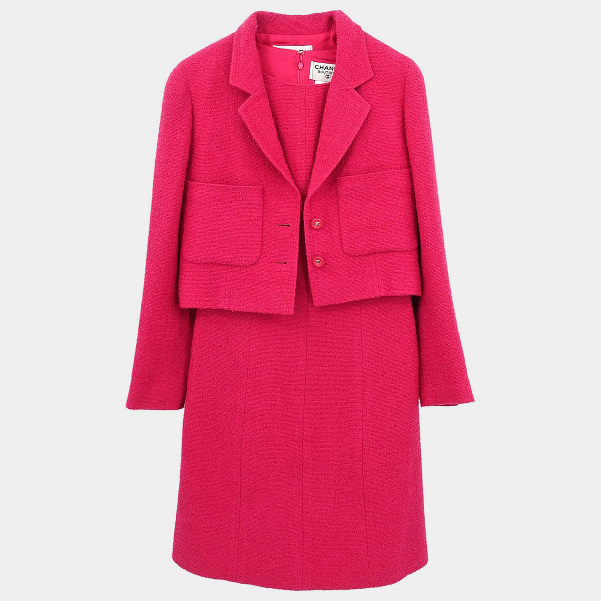 Pre Owned Chanel Setup Suit Jacket Sleeveless Dress Pink #36