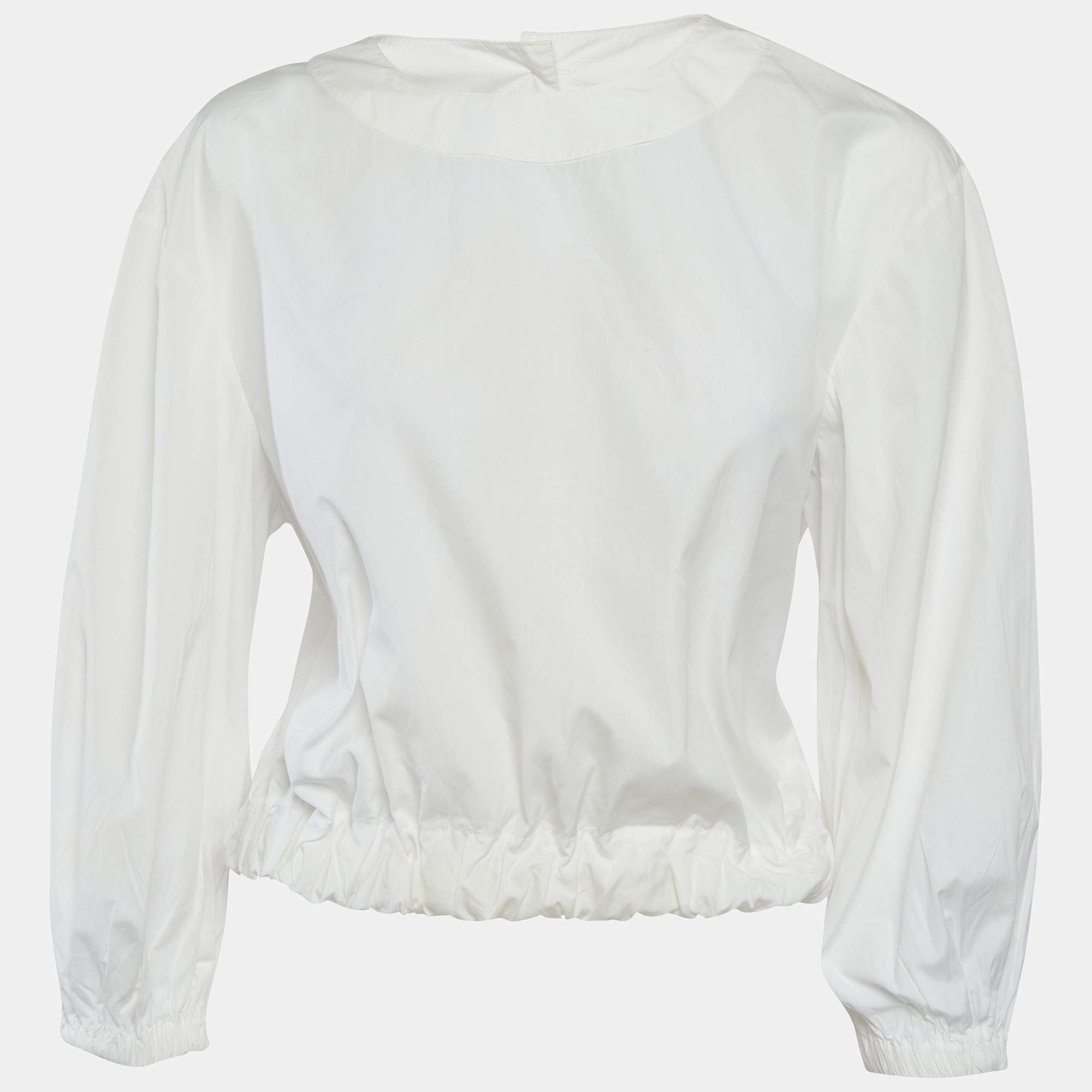 Pre Owned Chanel White Cotton Long Sleeve Blouse M