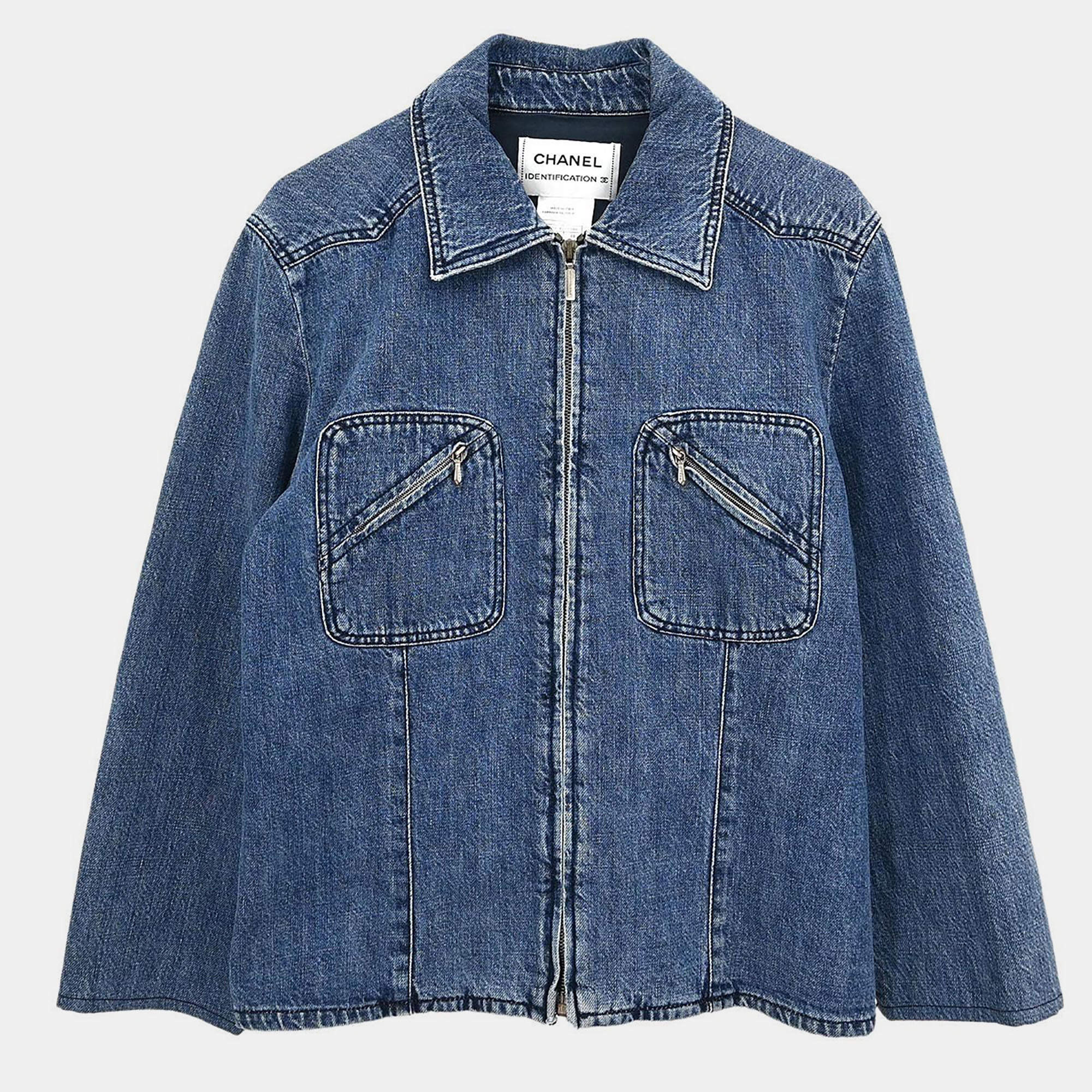 Pre Owned Chanel Zip Up Denim Jacket Blue 00A #44