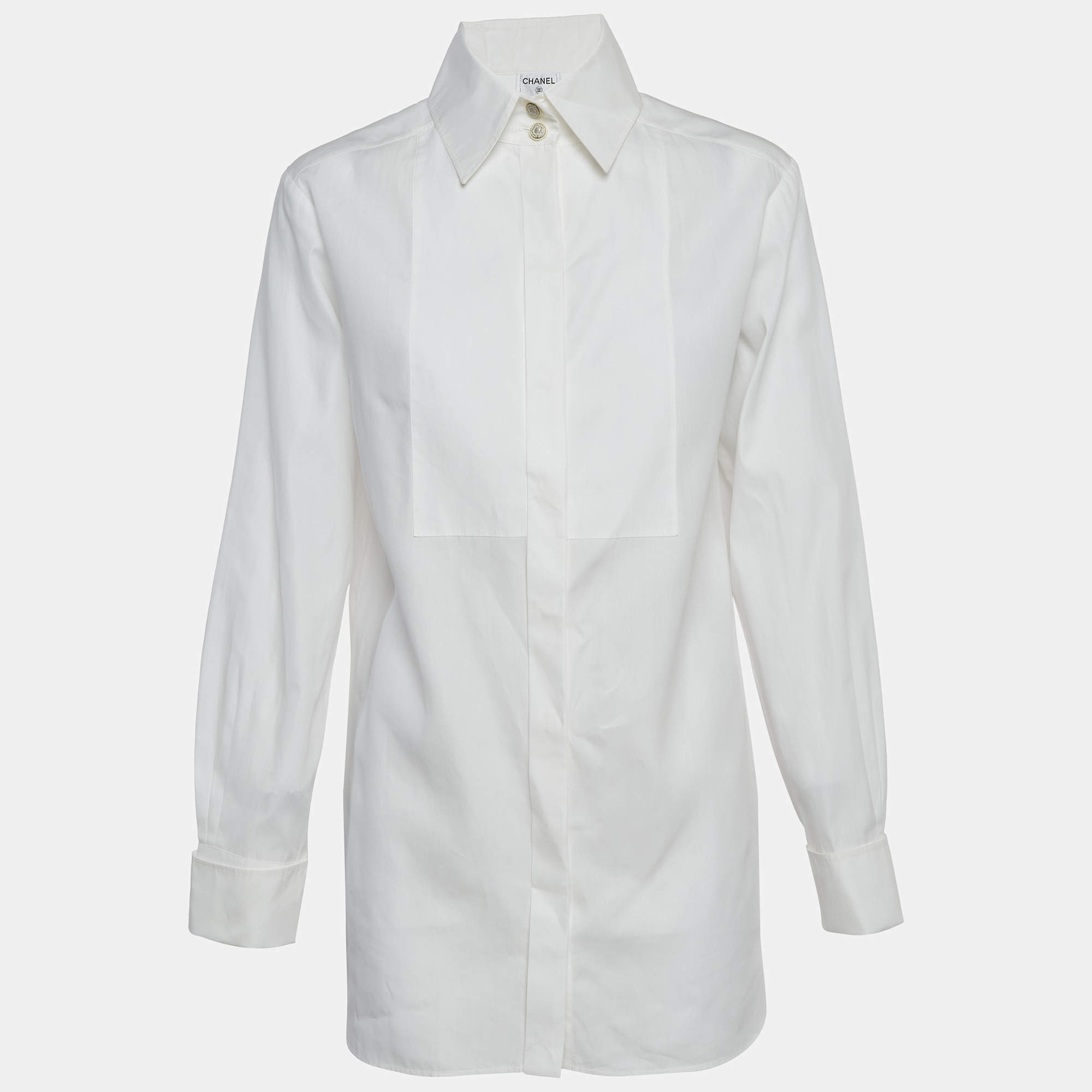 Pre Owned Chanel White Cotton Shirt Dress S