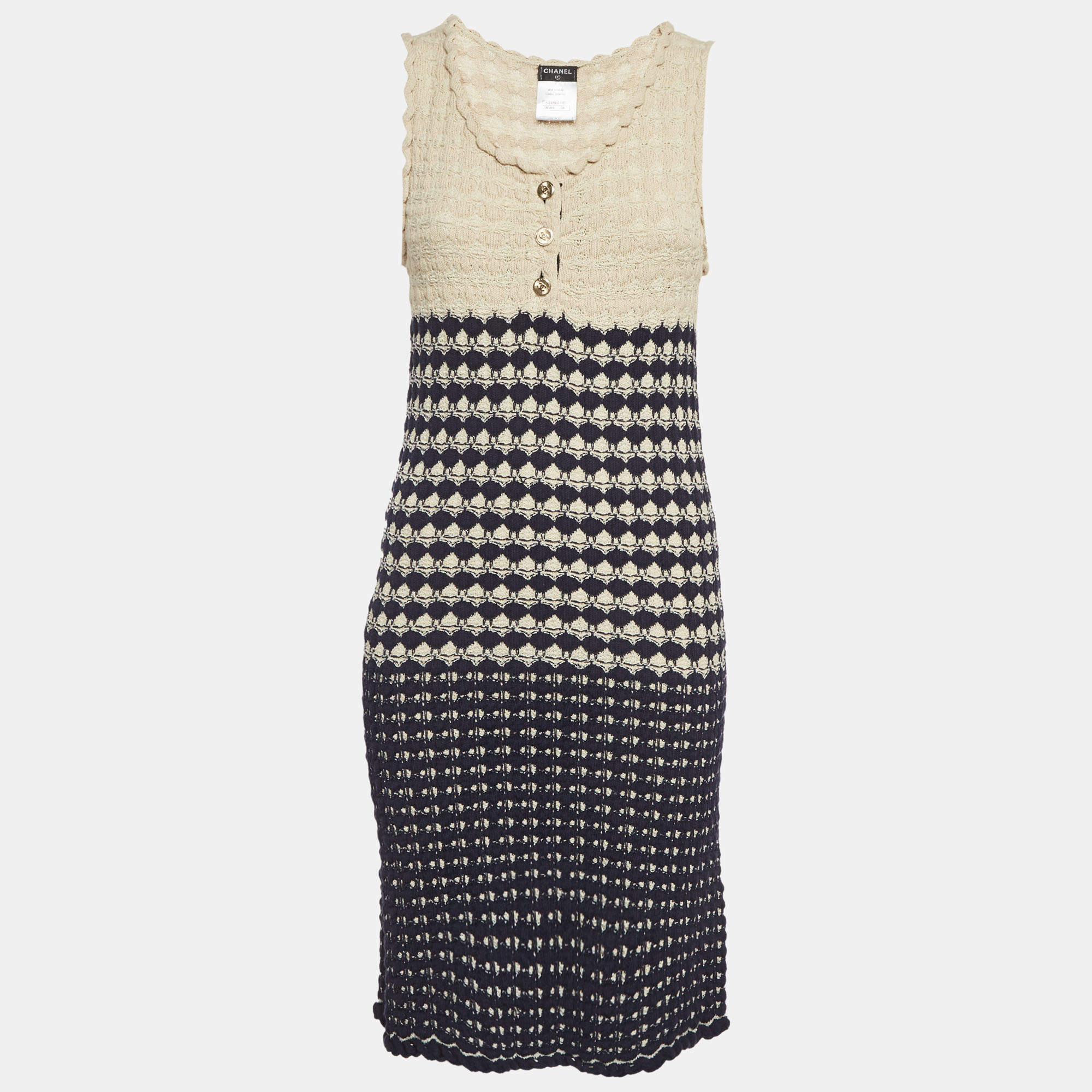 Pre Owned فستان شانيل قطن نيلي/ كحلي بلا أكمام متوسط الطول مقاس متوسط (ميديوم)