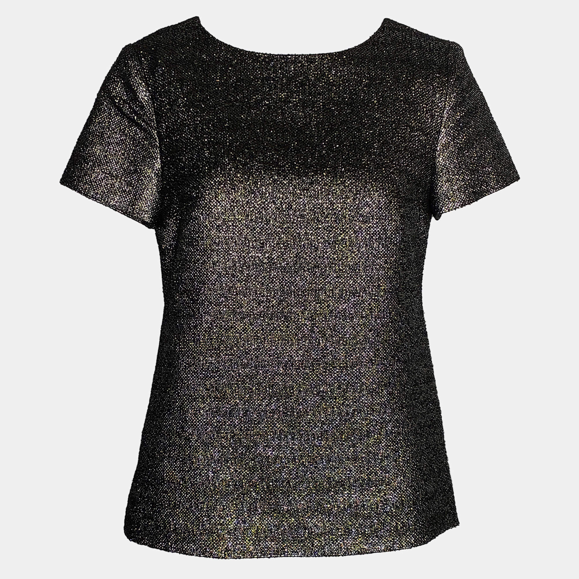 مملوكة مسبقًا توب شانيل معدني بأكمام قصيرة مقاس صغير (سمول)