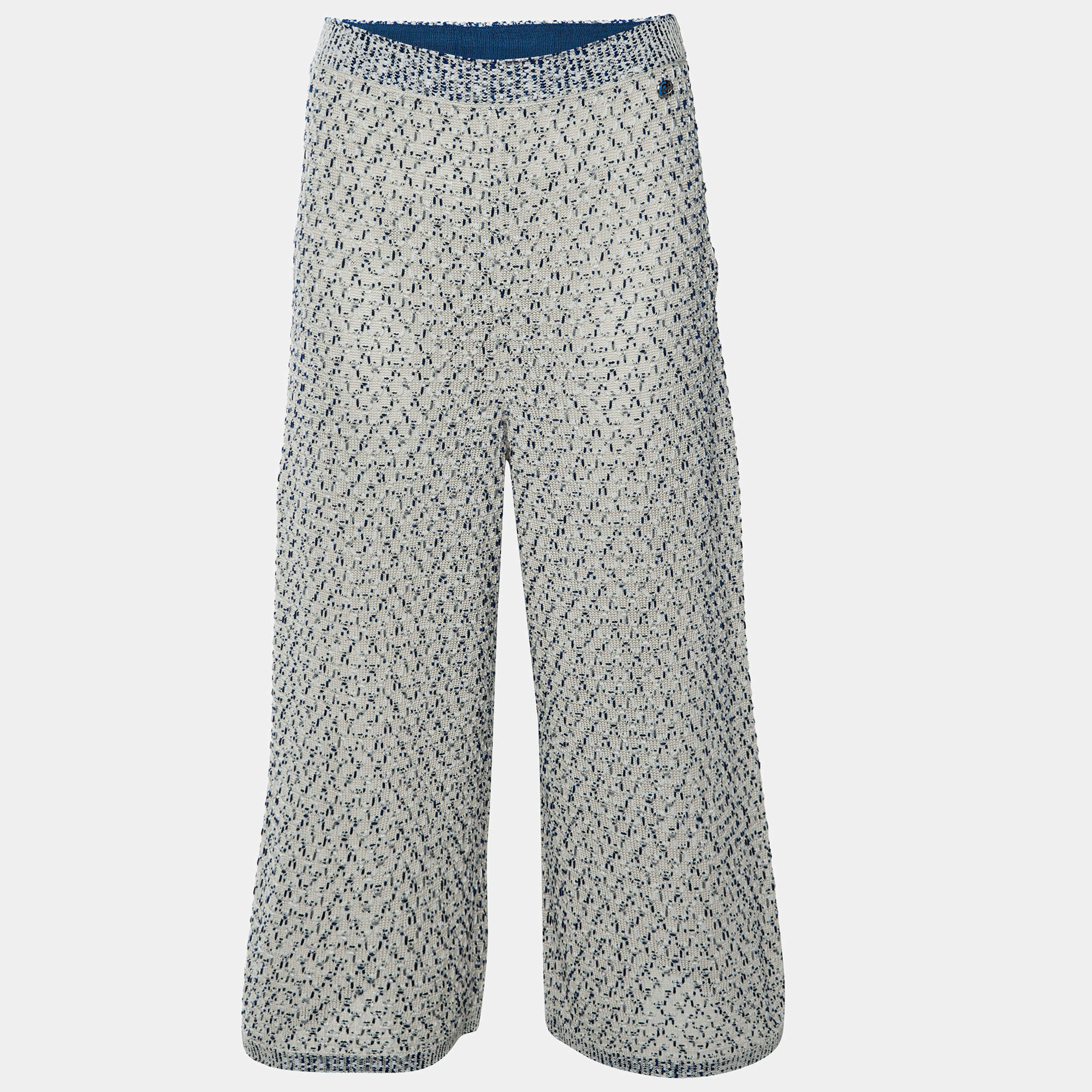 مملوكة مسبقًا Chanel Cream/Blue Textured Knit Sheer Culottes M