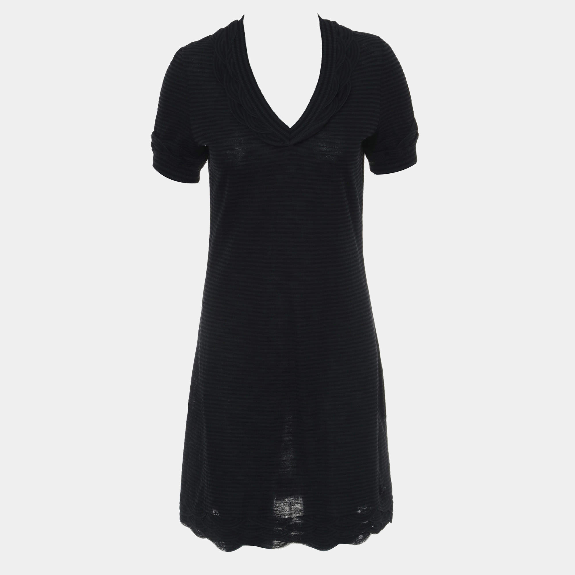 Pre Owned Chanel Ruffled V Neck Stripes Dress