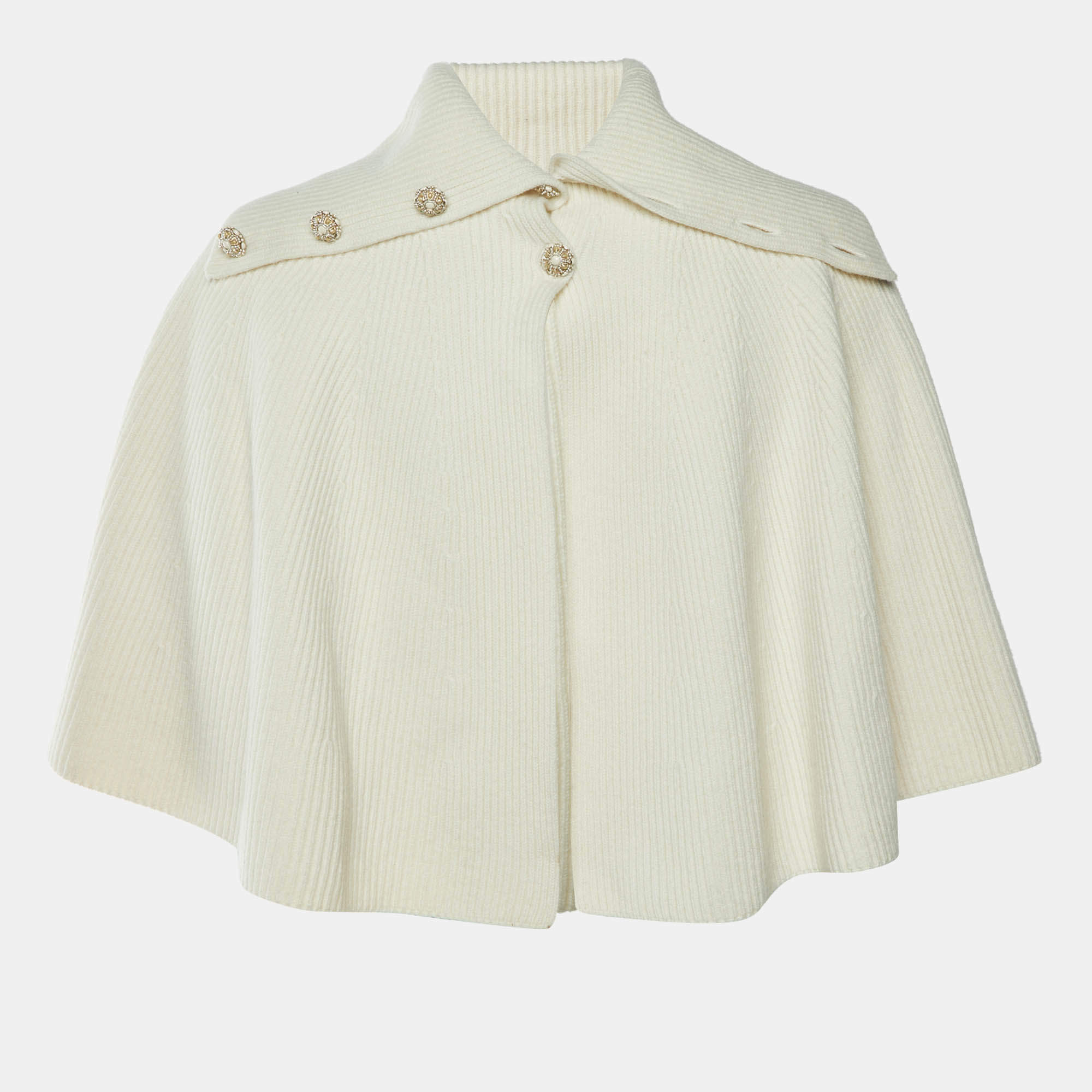 مملوكة مسبقًا Chanel Cream Wool Rib Knit Button Detail Cape M
