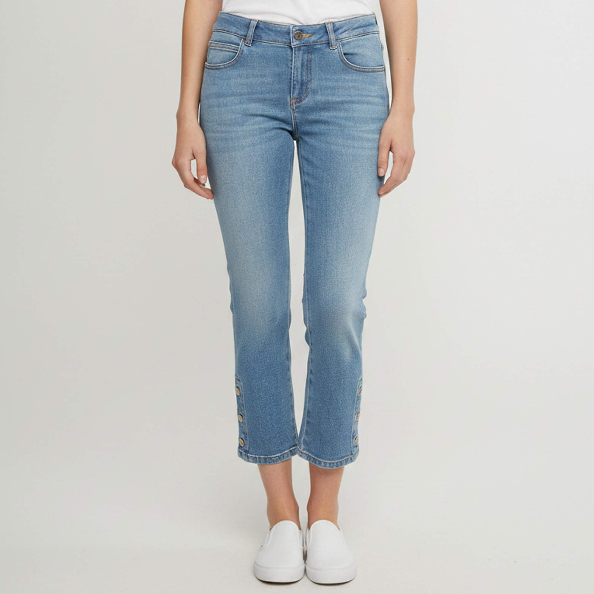 Pre Owned Chanel Blue Denim Cropped Straight Leg Jeans M/Waist 30" 